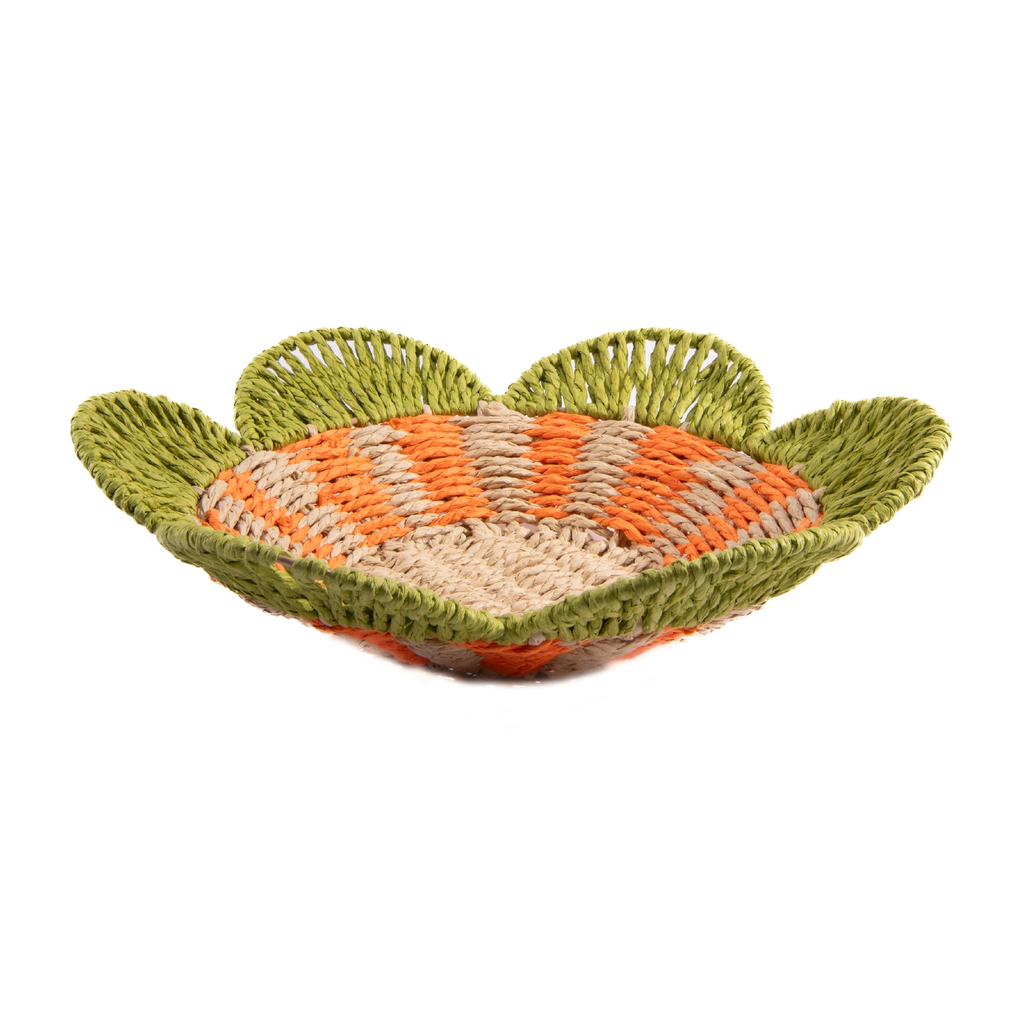 Paper Rope Bowl with Scalloped Edge in Vibrant Green and Orange Colors
