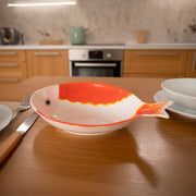 Red Striped Ceramic Fish-Shaped Bowl with Artistic Detailing - Set of 2