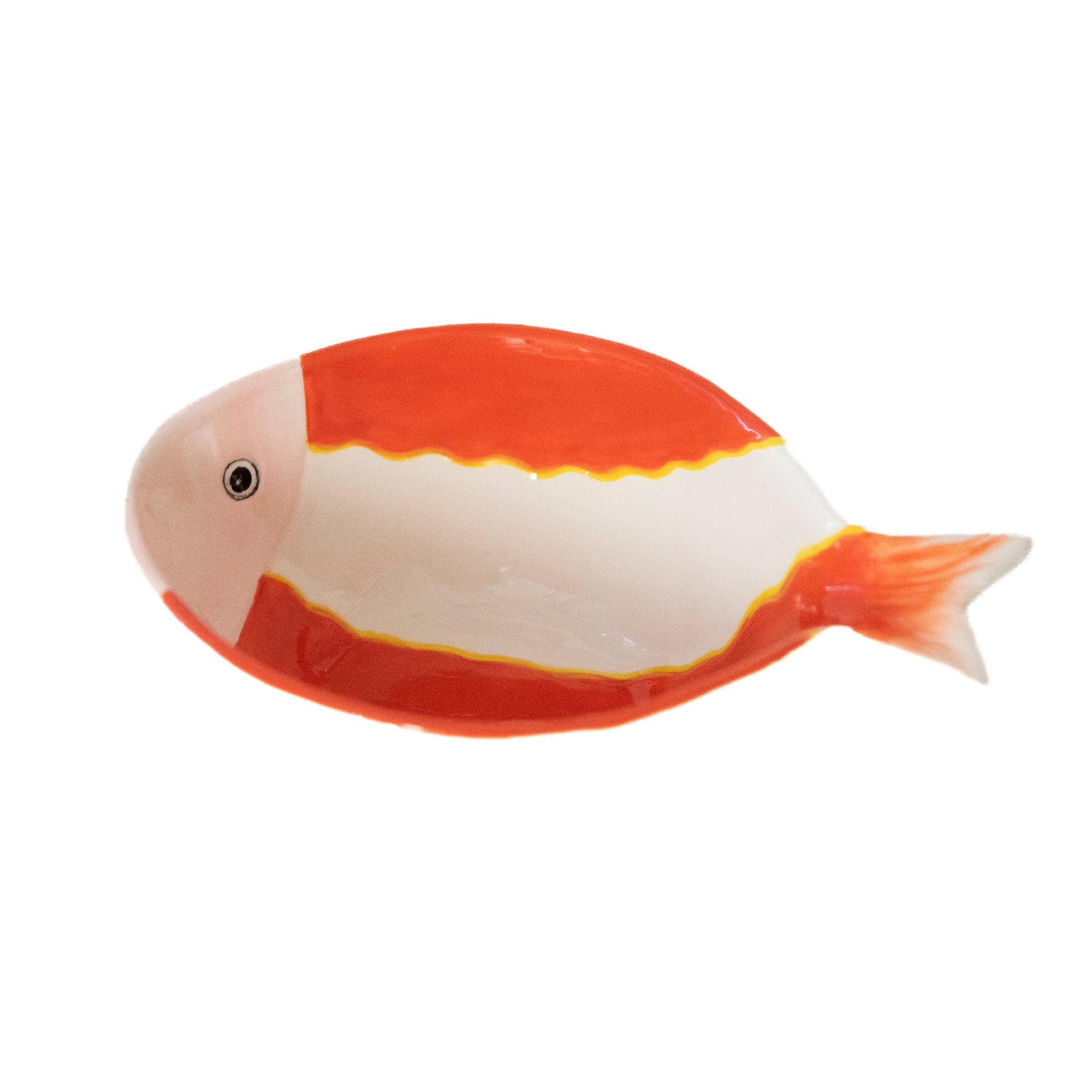 Red Striped Ceramic Fish-Shaped Bowl with Artistic Detailing - Set of 2