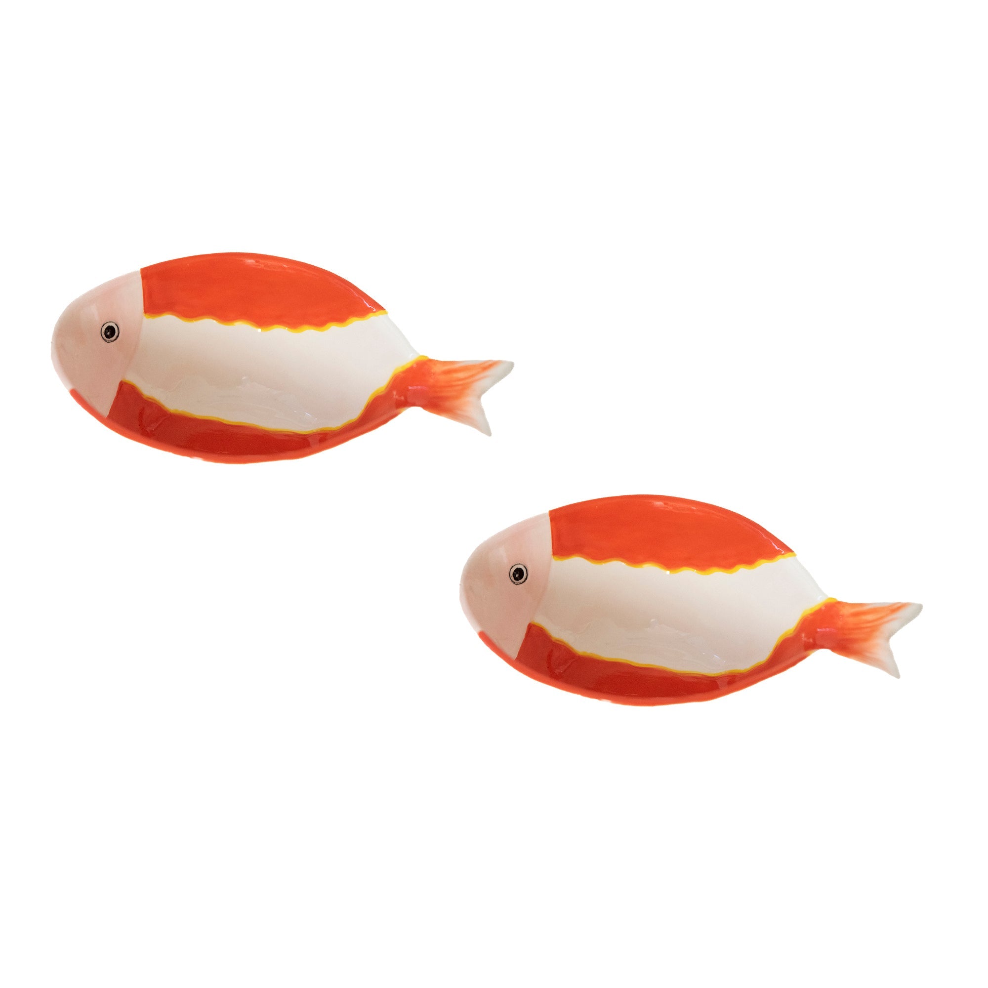 Red Striped Ceramic Fish-Shaped Bowl with Artistic Detailing - Set of 2