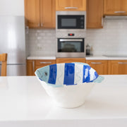 Blue Striped Ceramic Fish-Shaped Bowl with Hand-Painted Finish - Set of 2