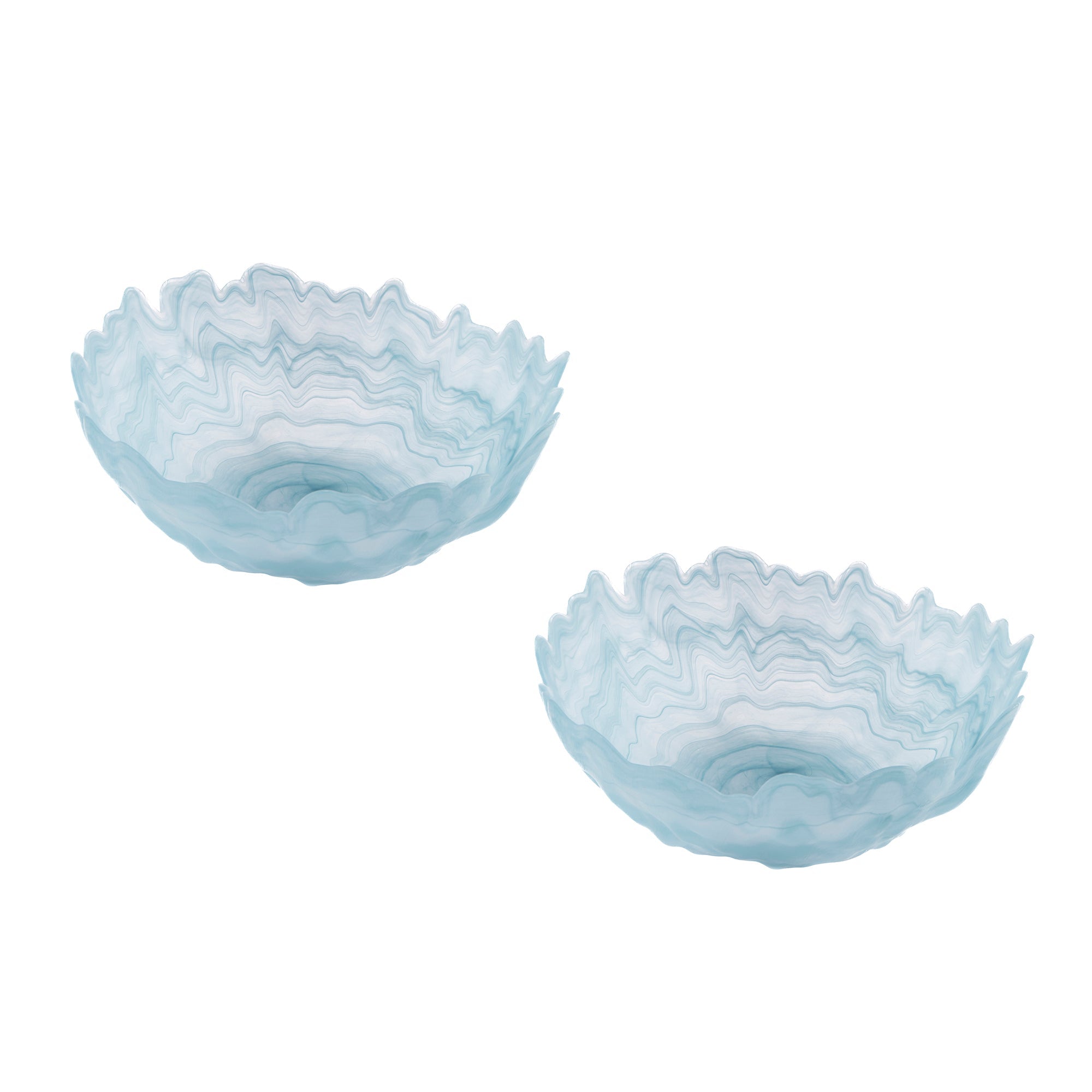 Glass Bowl with Agate-Style Edge and Intricate Pattern - Set of 2