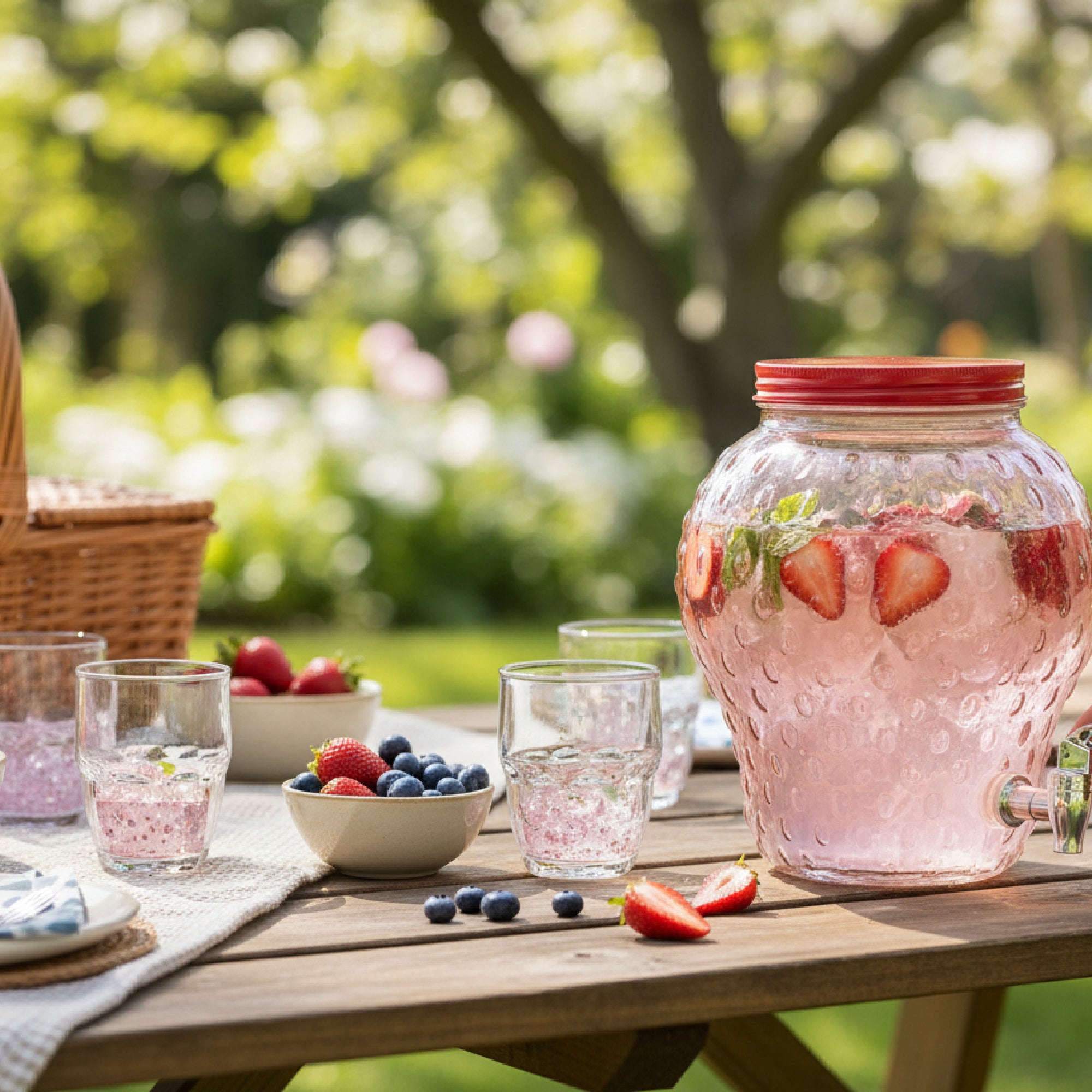 Glass Drink Dispenser in Fun Strawberry Shape with Straw Included