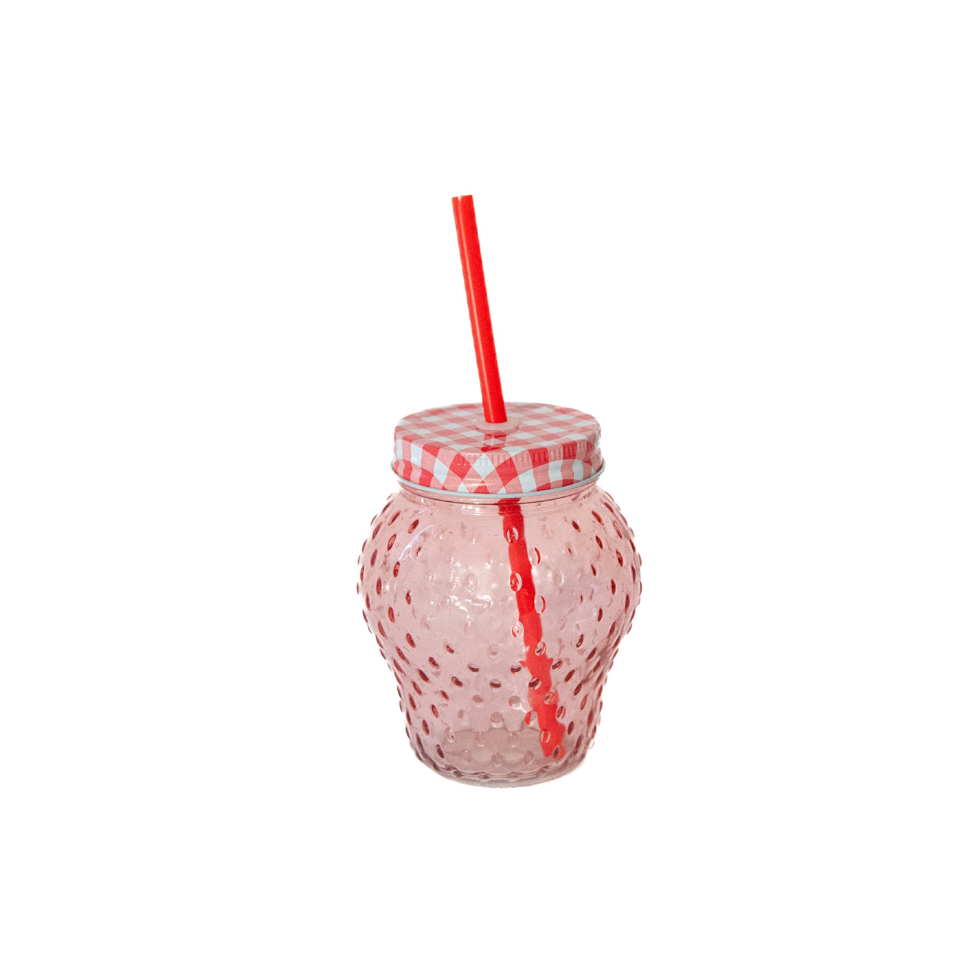 Glass Strawberry-Shaped Drinking Cup with Matching Straw - Set of 2