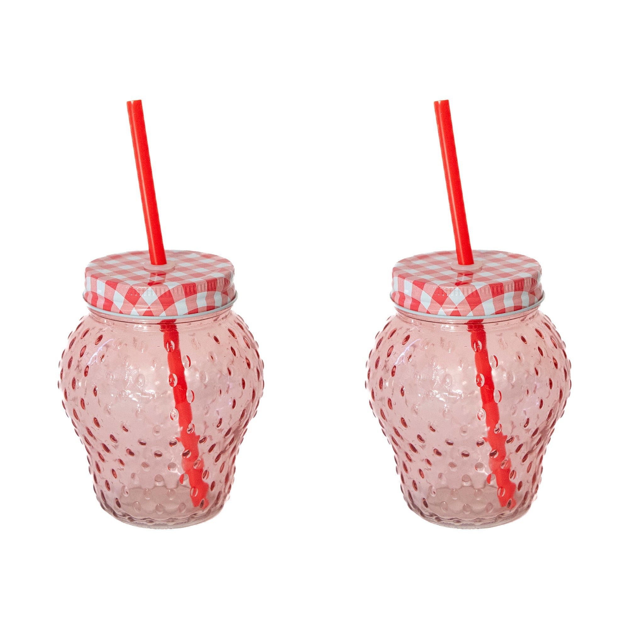 Glass Strawberry-Shaped Drinking Cup with Matching Straw - Set of 2