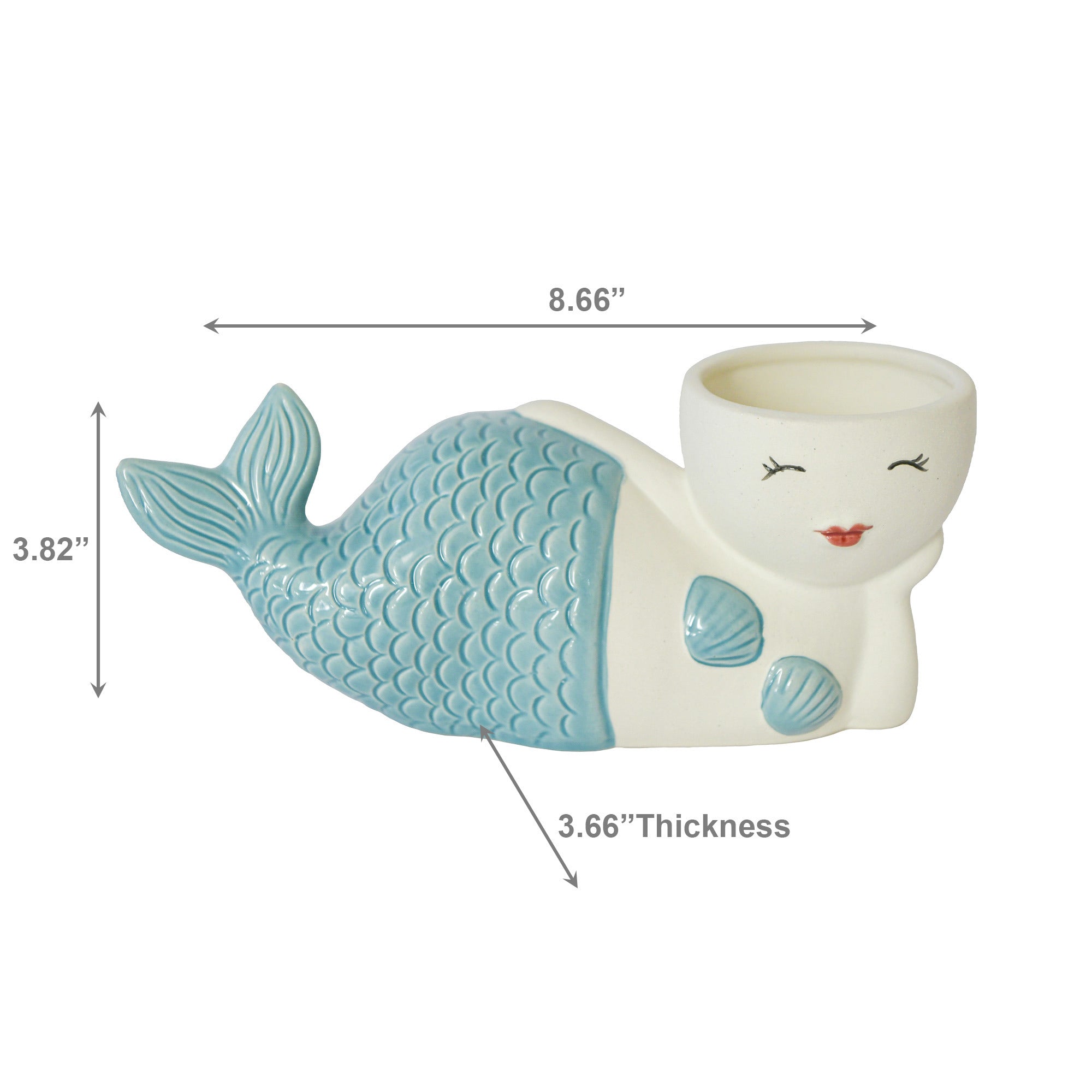 Ceramic Mermaid Planter in Graceful Side Pose