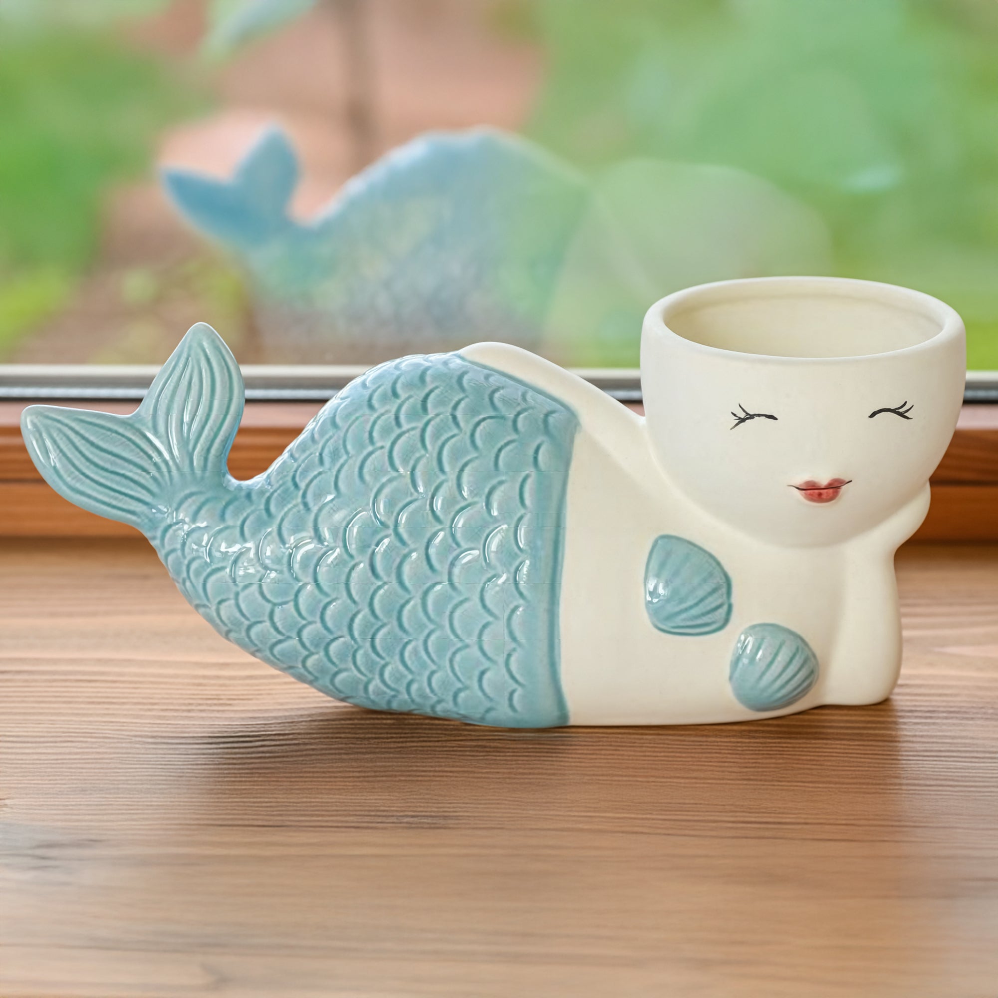 Ceramic Mermaid Planter in Graceful Side Pose