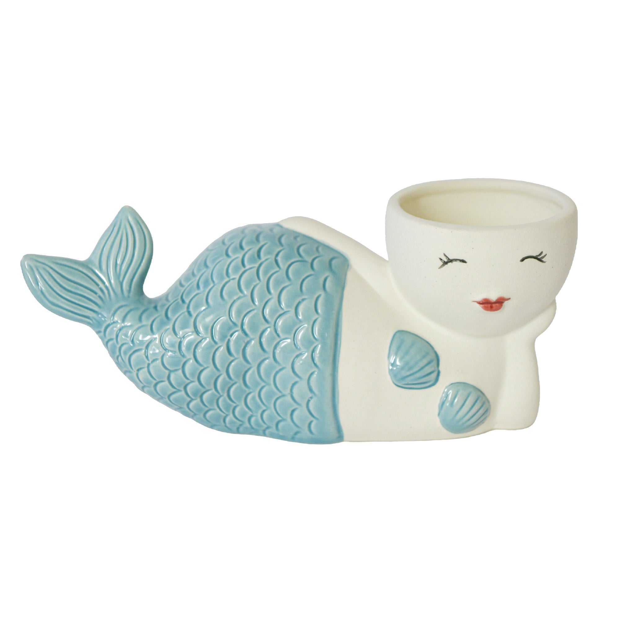 Ceramic Mermaid Planter in Graceful Side Pose