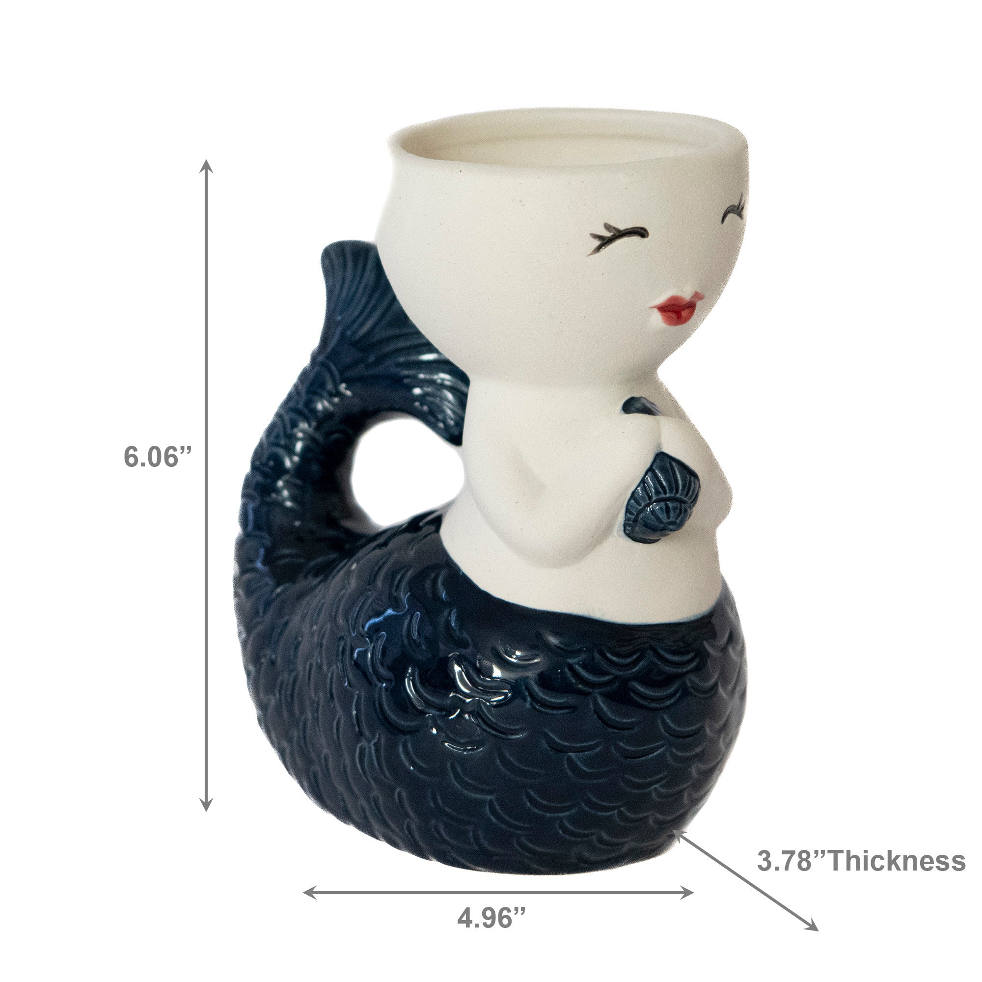 Ceramic Mermaid Planter in Sitting Position with Detailed Finish