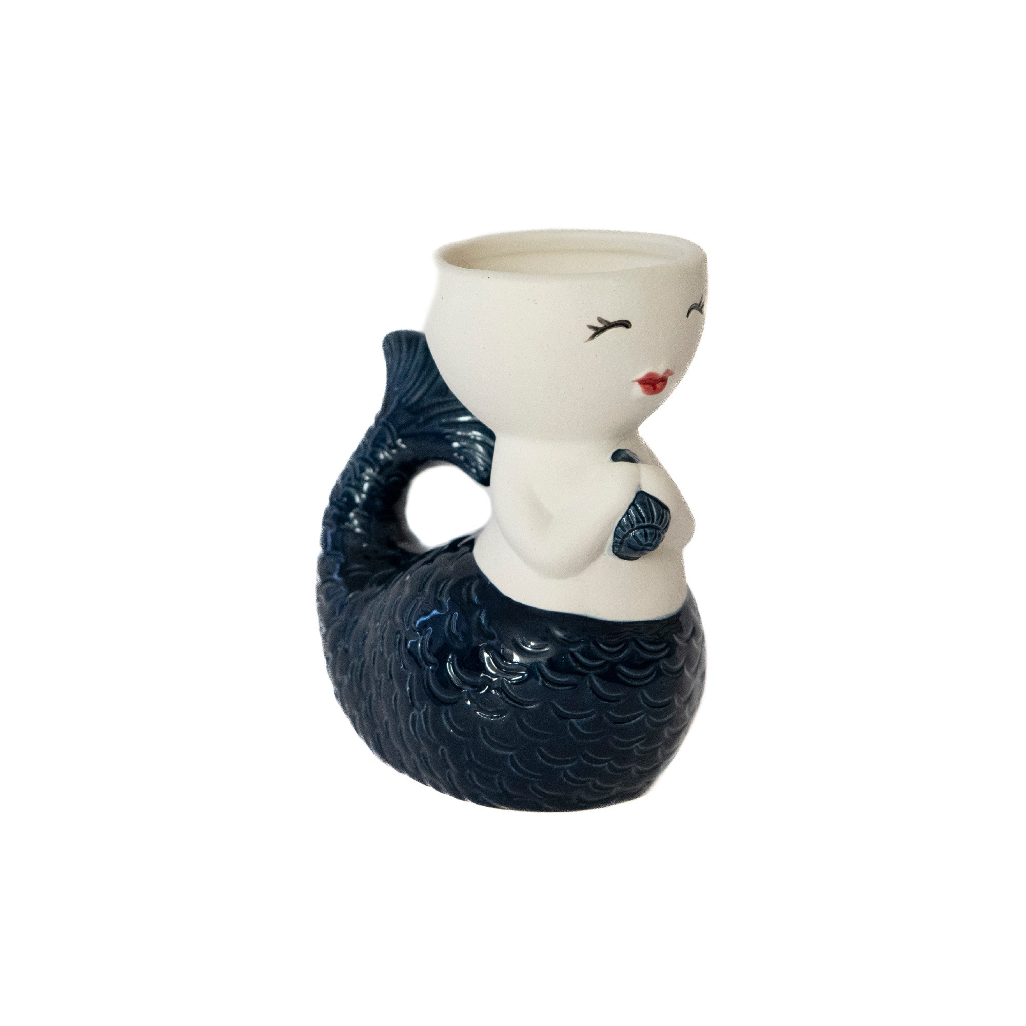 Ceramic Mermaid Planter in Sitting Position with Detailed Finish