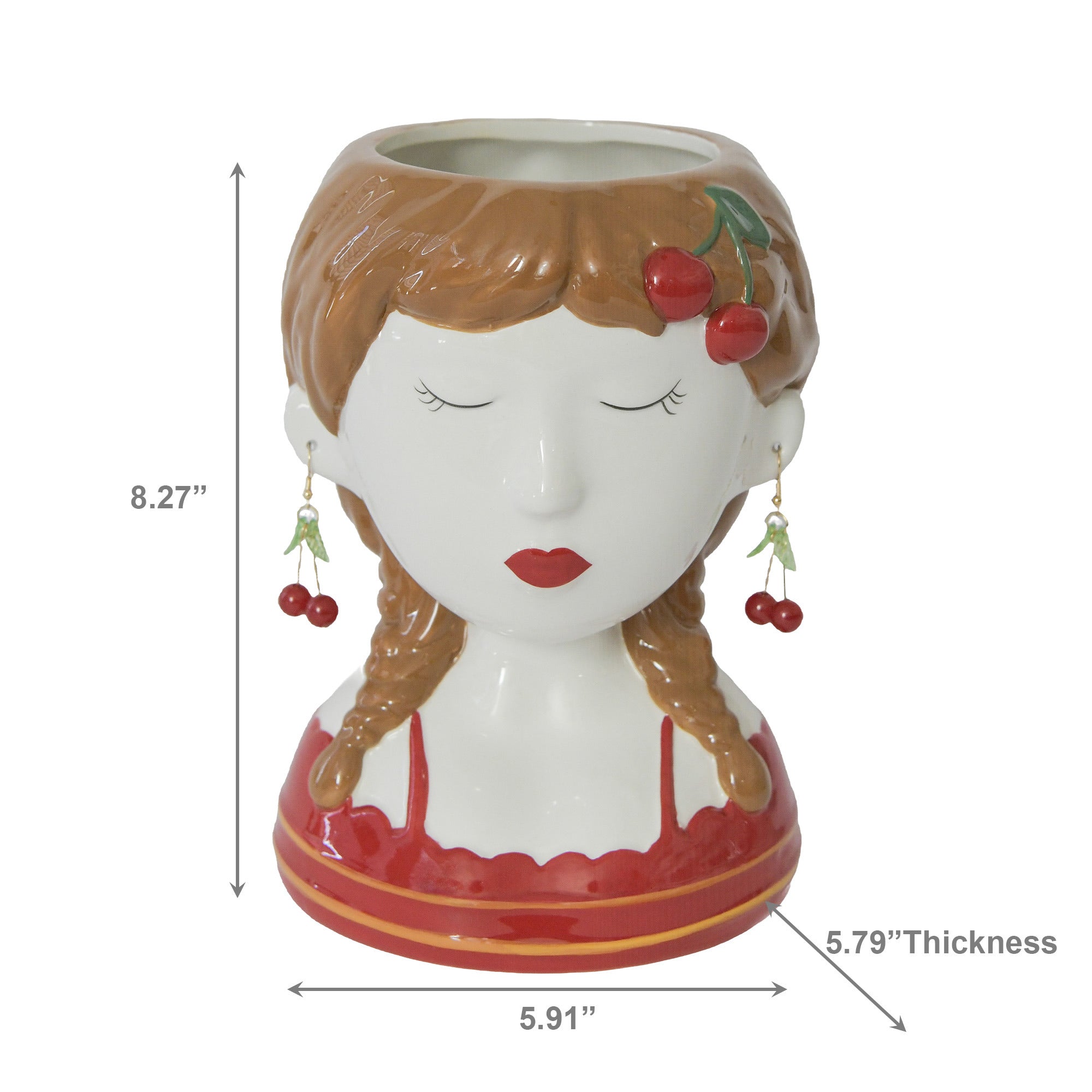 Ceramic Planter Featuring Whimsical Cherry Lady Design