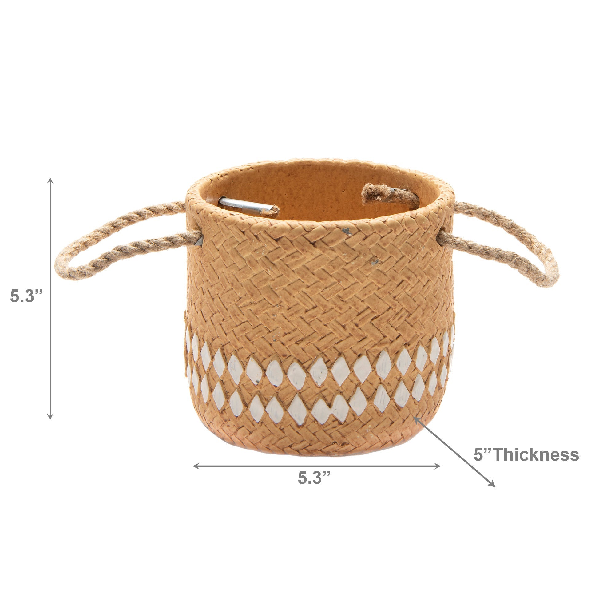 5.5" Sorrina Round Stone-Weave Planter with Sturdy Rope Handle