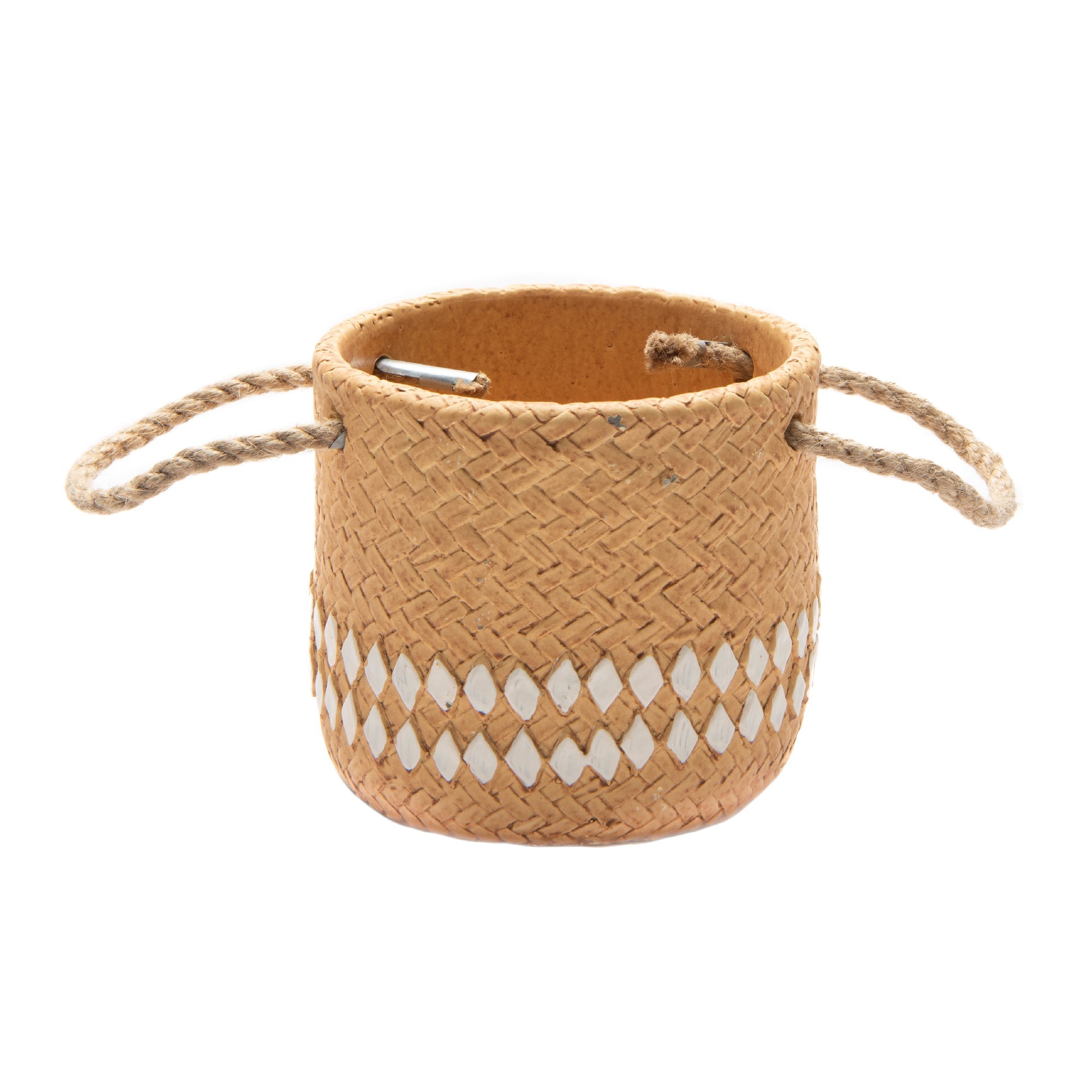 5.5" Sorrina Round Stone-Weave Planter with Sturdy Rope Handle