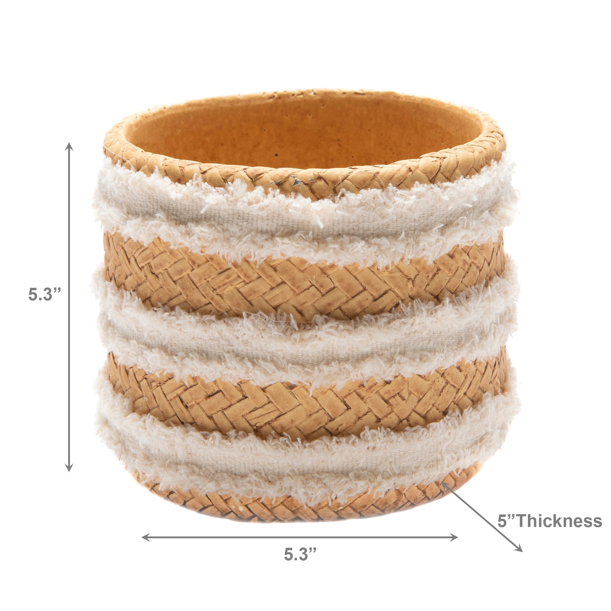 5.5" Theon Round Stone-Weave Planter Featuring Froufrou Stripe Design