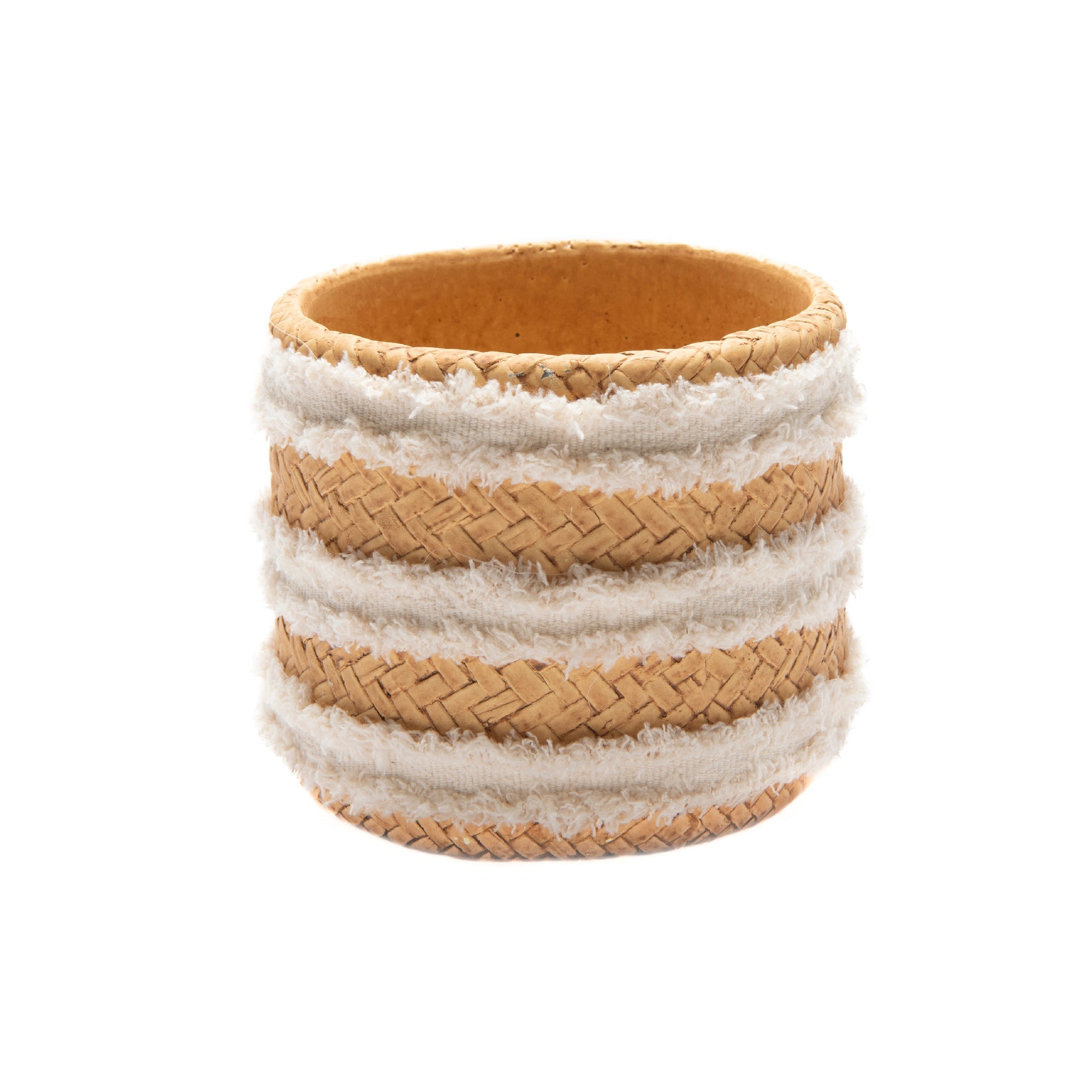 5.5" Theon Round Stone-Weave Planter Featuring Froufrou Stripe Design