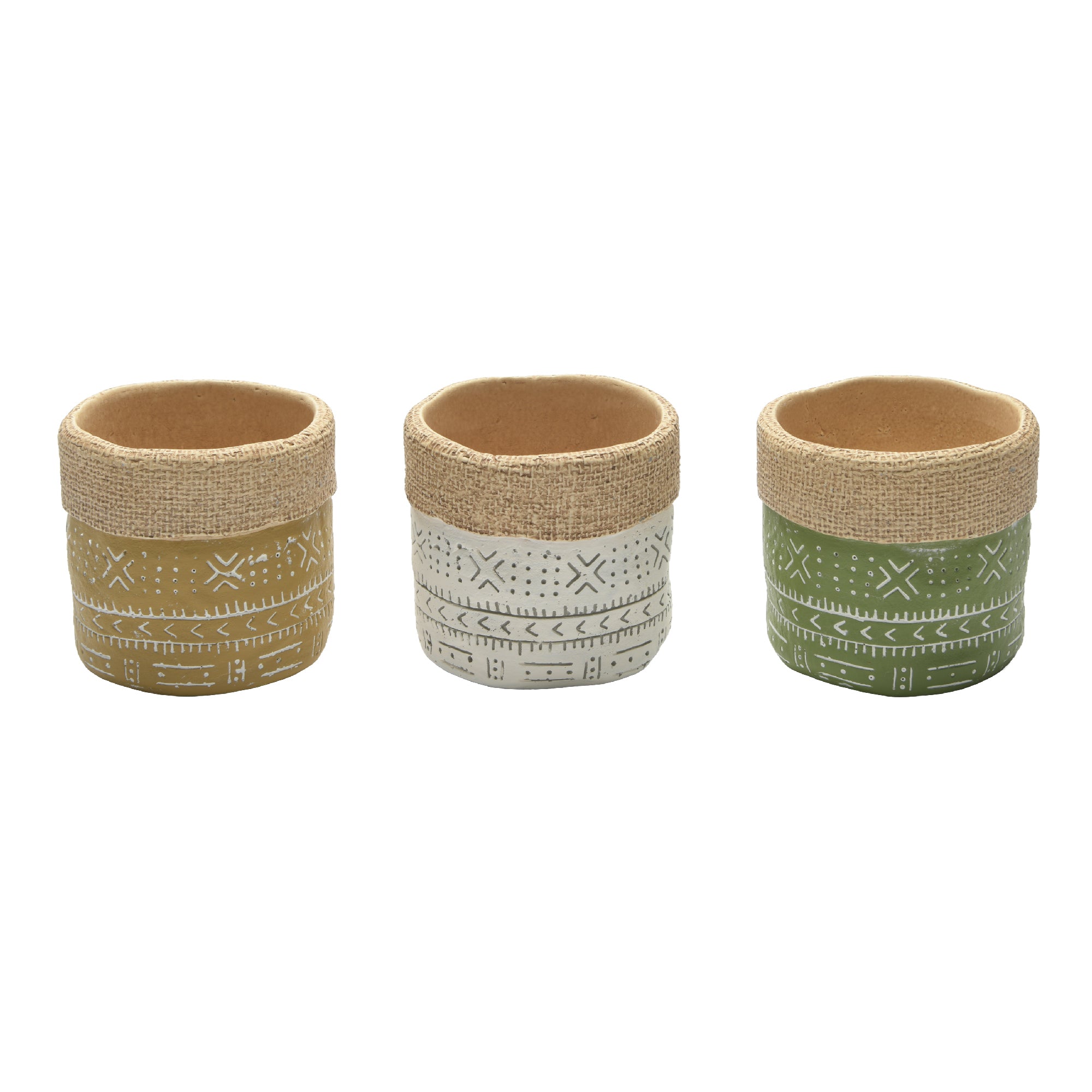 Assorted 4.5" Valenza Round Stone-Weave Planters - Set of 3