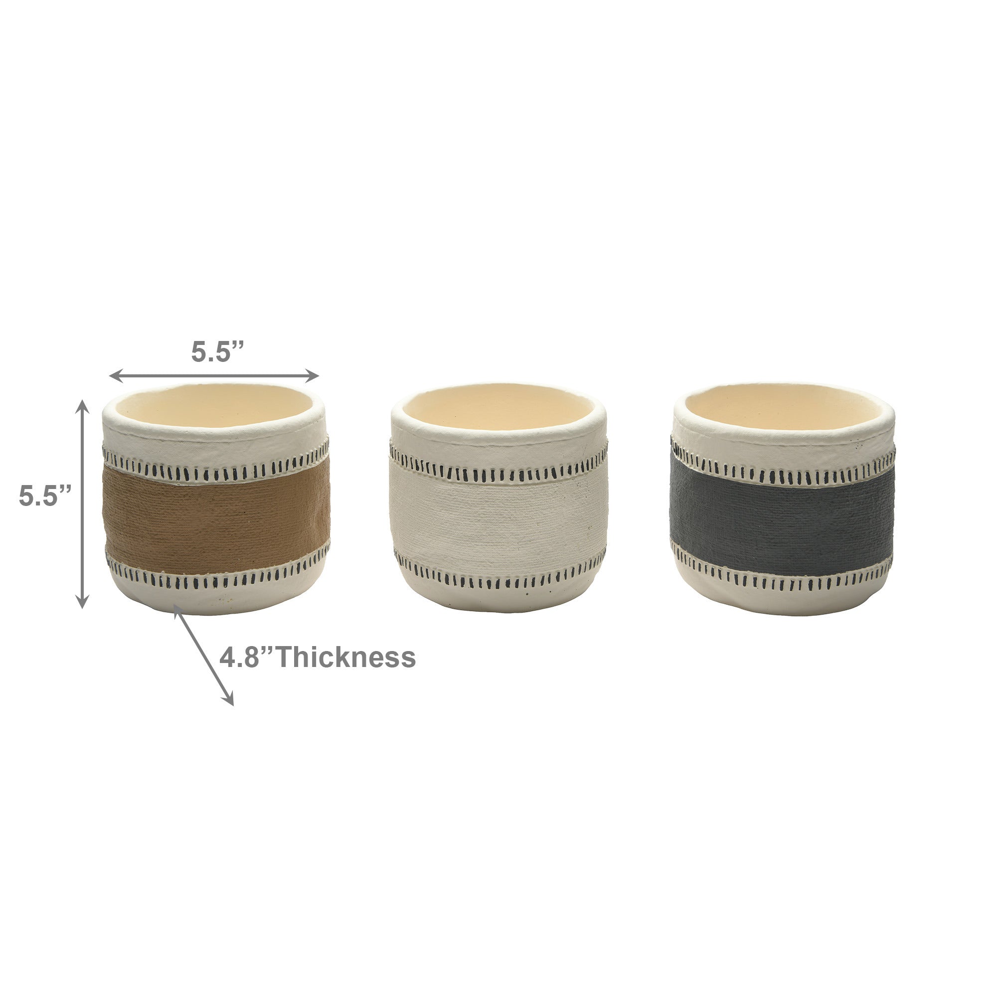Assorted 5.5" Terrano Round Stone Planters - Set of 3