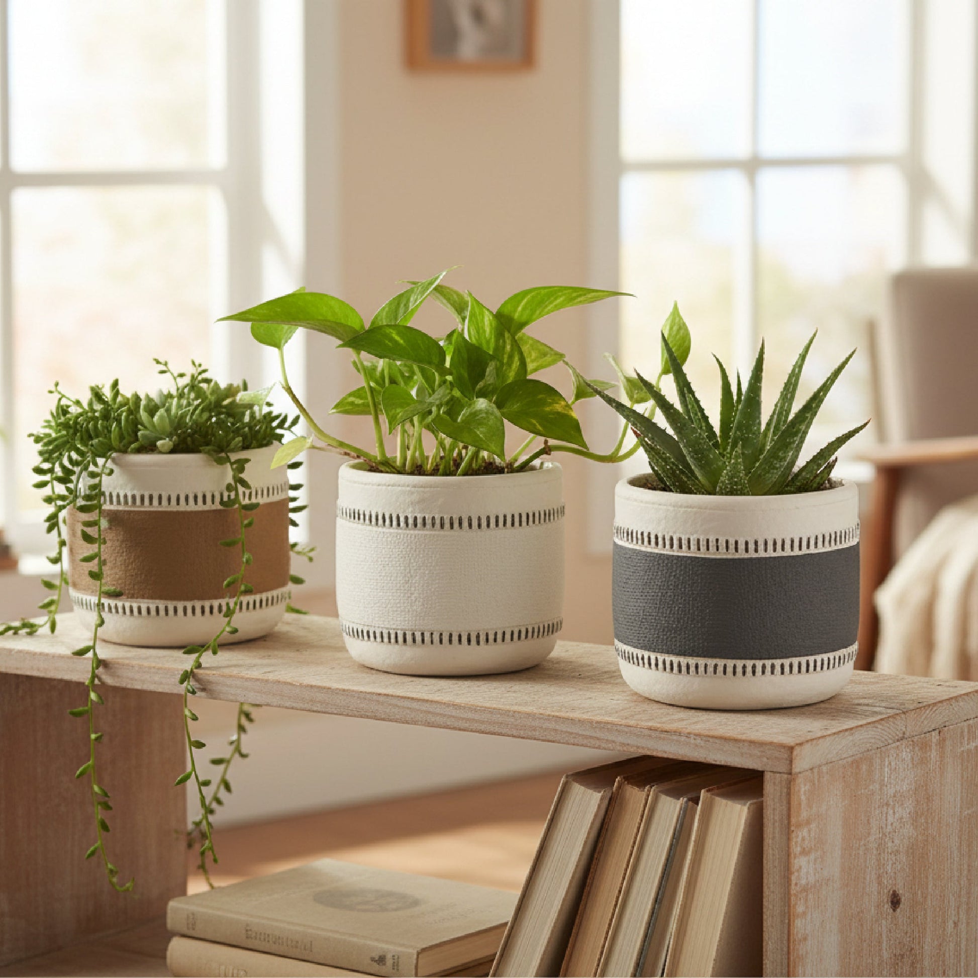Assorted 5.5" Terrano Round Stone Planters - Set of 3