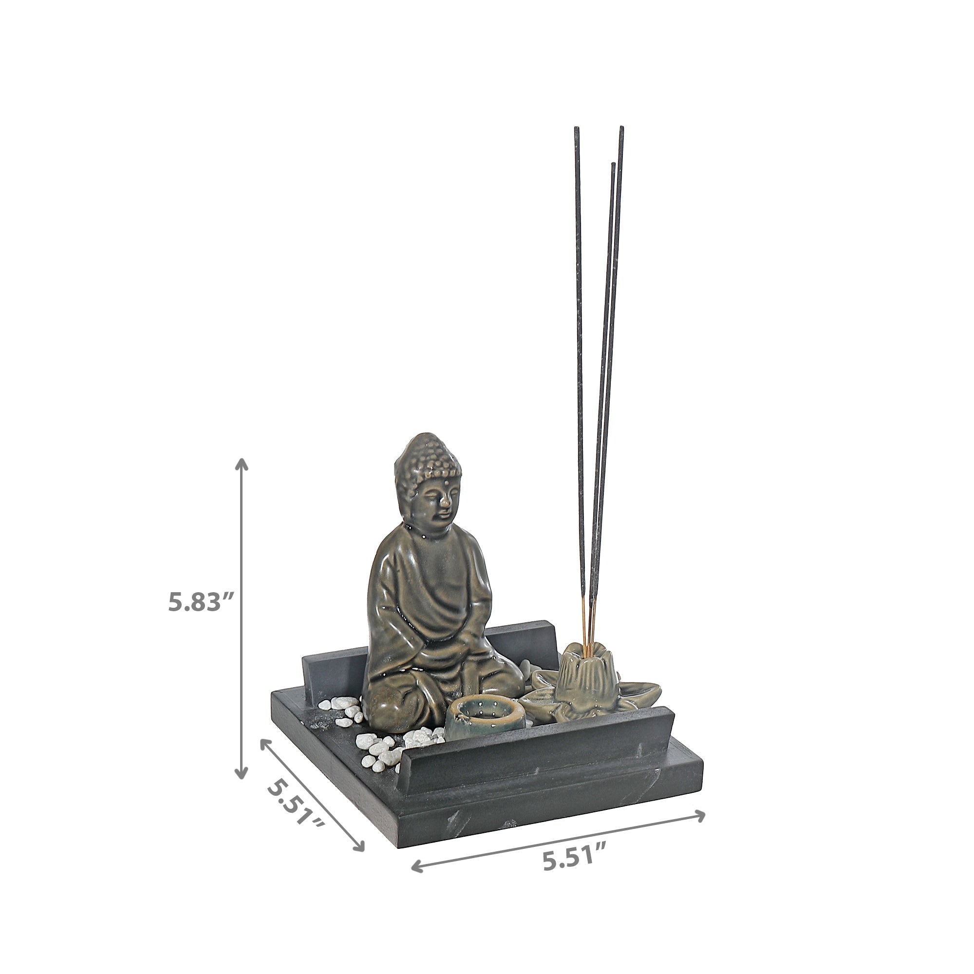 Ceramic Incense Holder Set Meditating Buddha, Spiritual Zen Home Decor, Yoga Meditation Accessory
