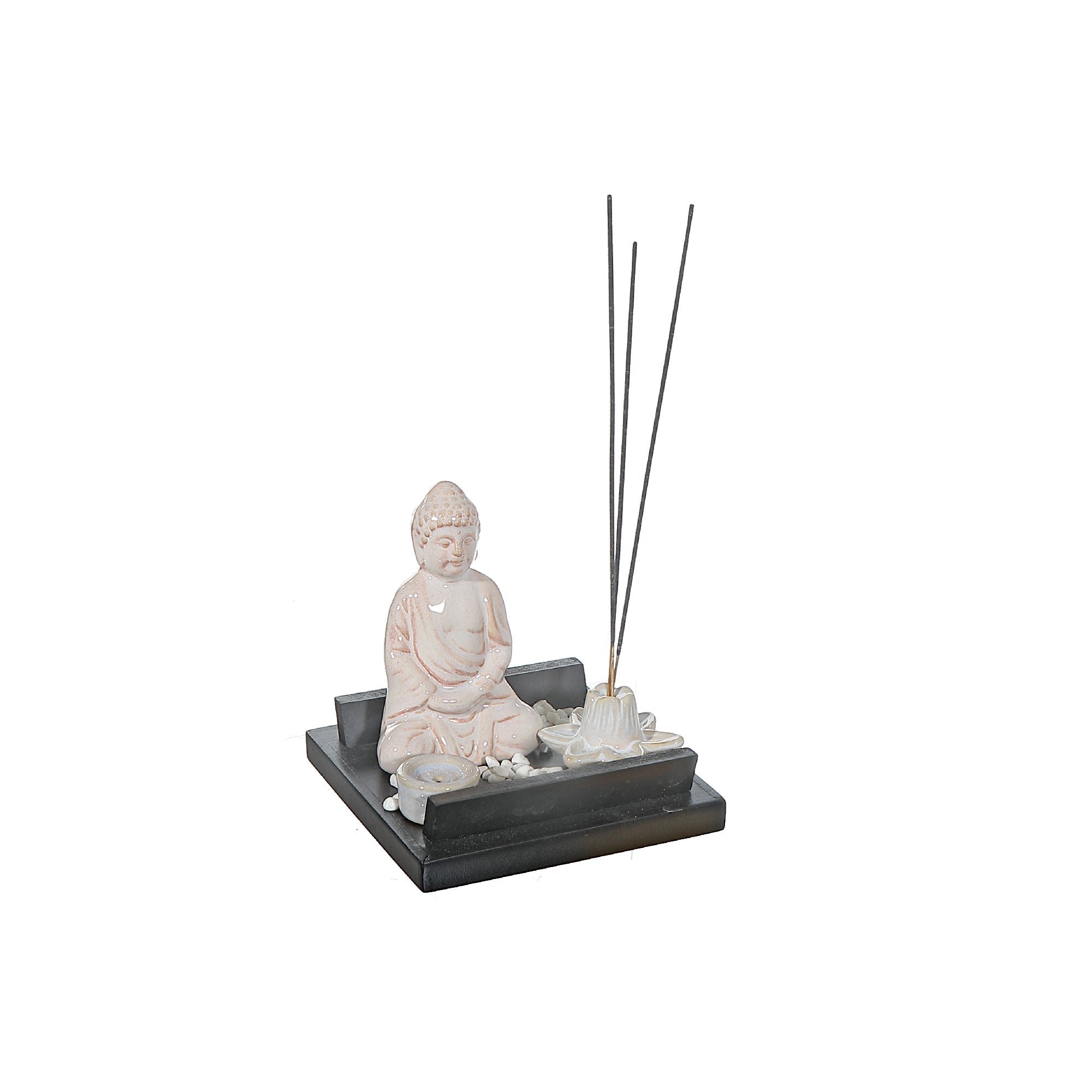 Ceramic Incense Holder Set Meditating Buddha, Spiritual Zen Home Decor, Yoga Meditation Accessory