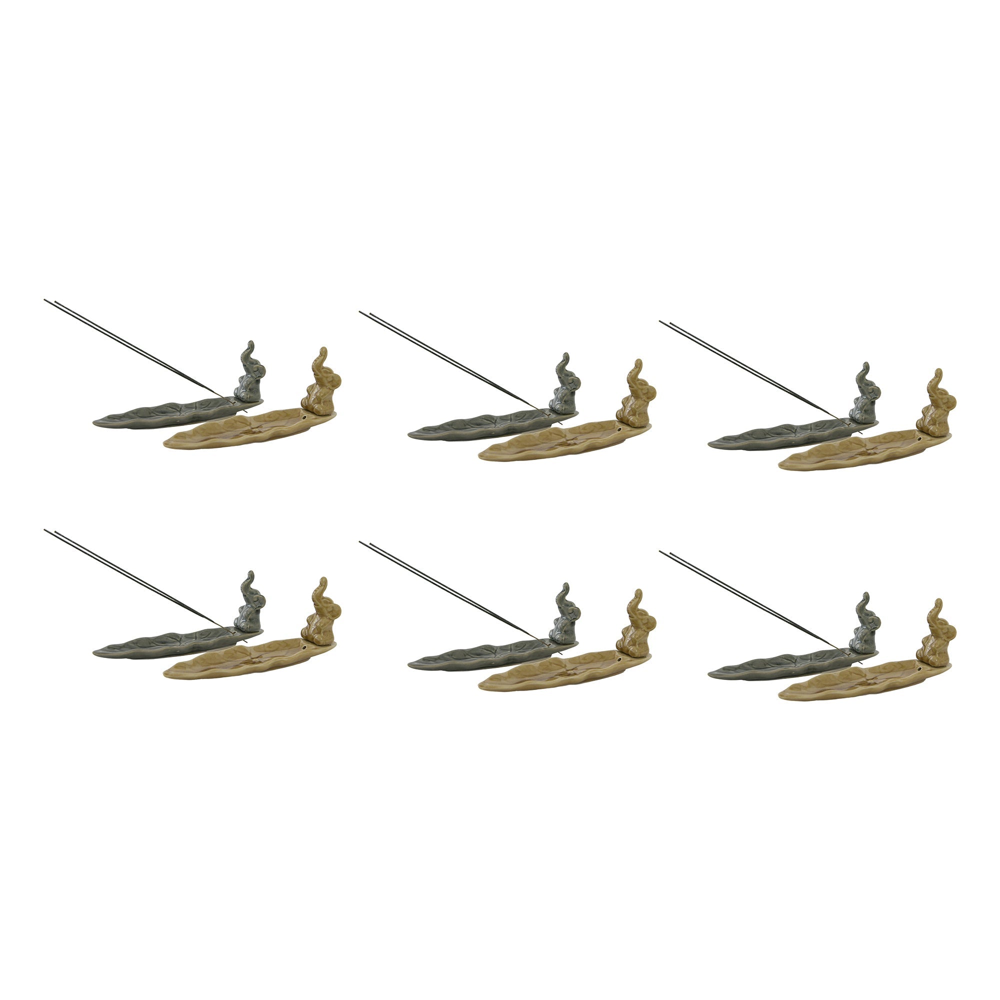 Ceramic Elephant Incense Holder – Decorative Aromatherapy Accent (Assorted Styles) - Set of 6