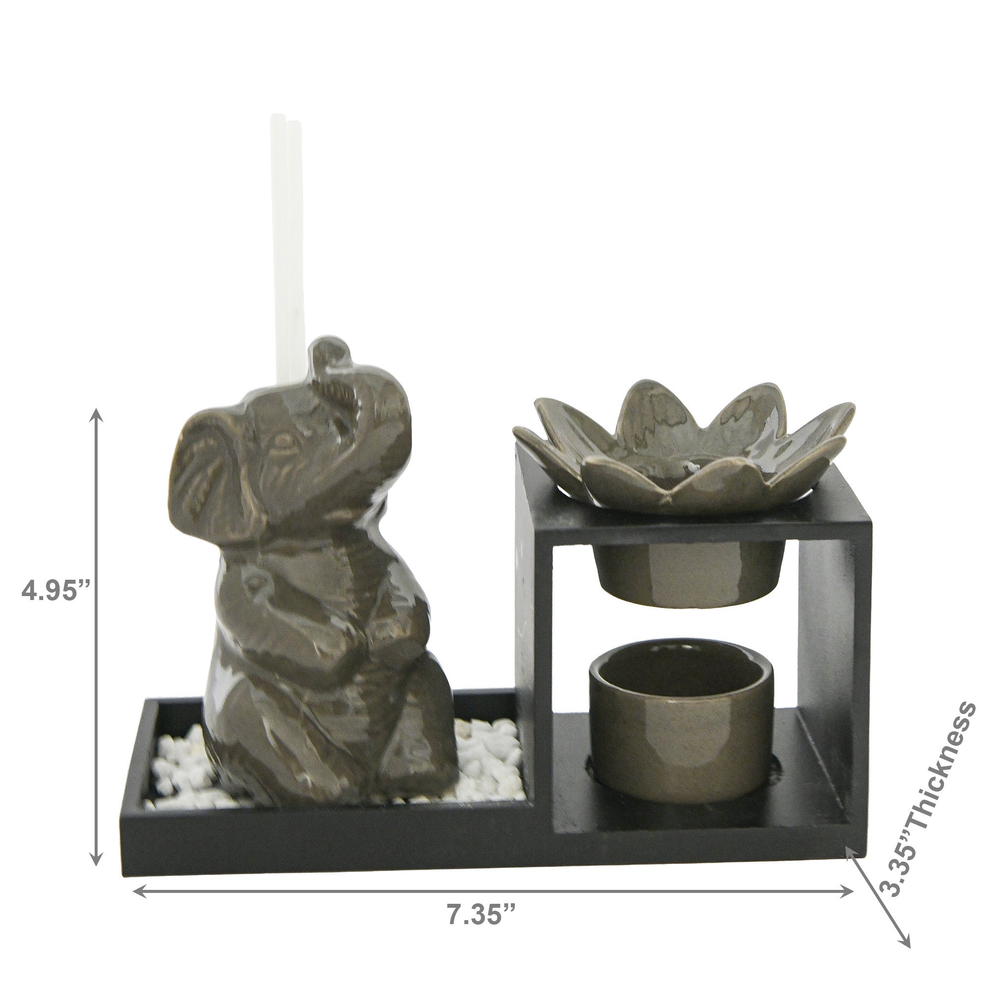 Ceramic Elephant Oil Burner & Diffuser Set – Olive Green Finish