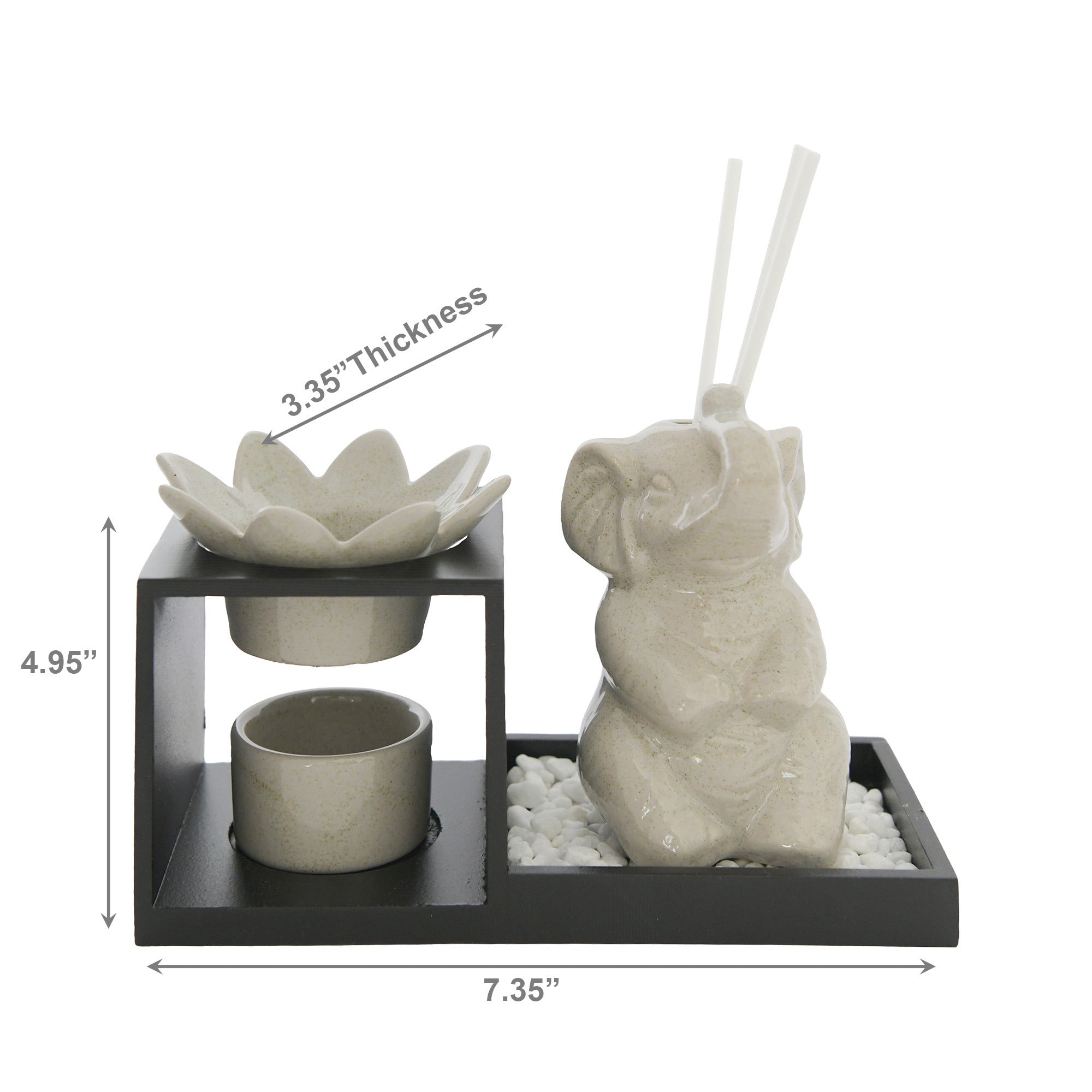 Ceramic Elephant Oil Burner & Diffuser Set – Matte White Finish