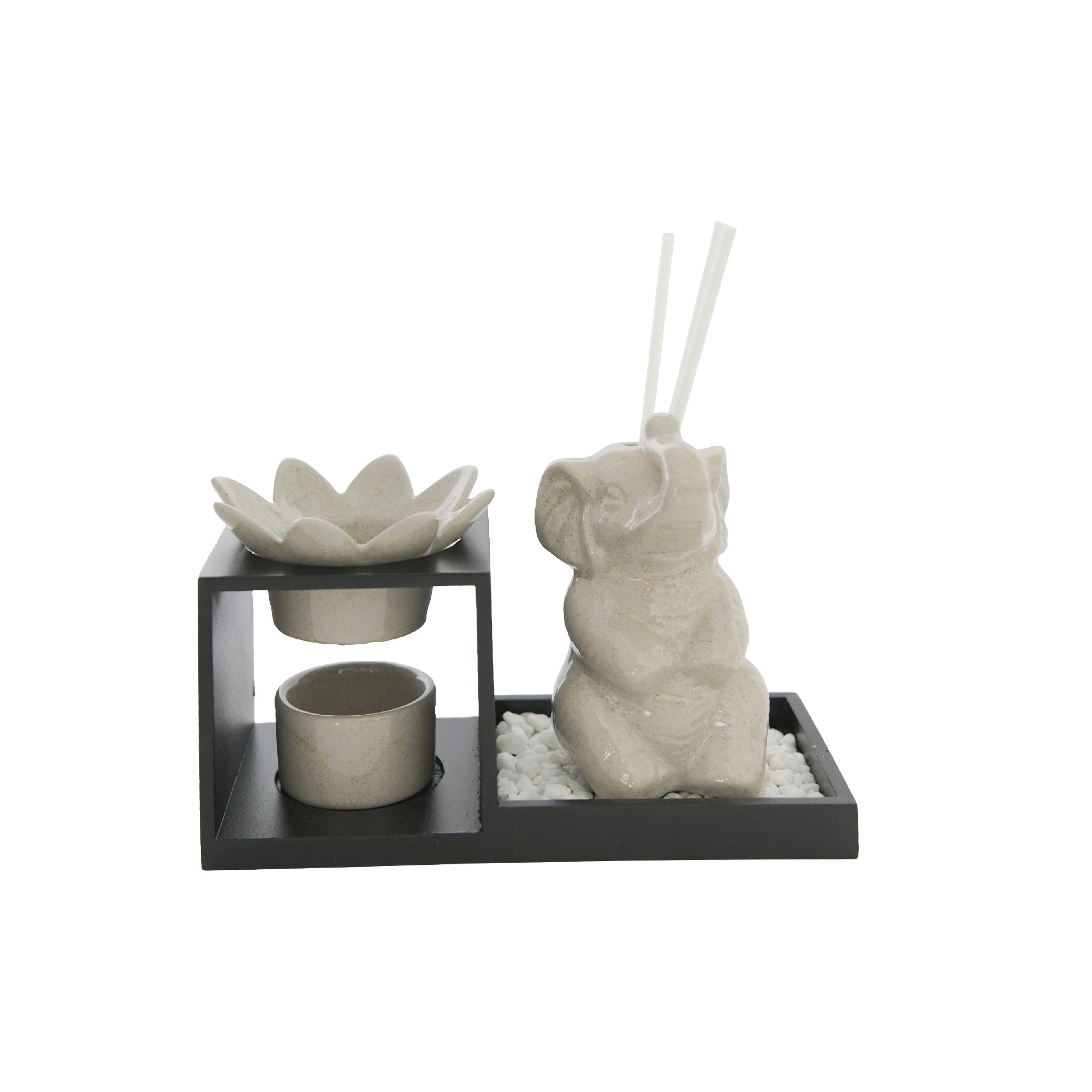 Ceramic Elephant Oil Burner & Diffuser Set – Matte White Finish
