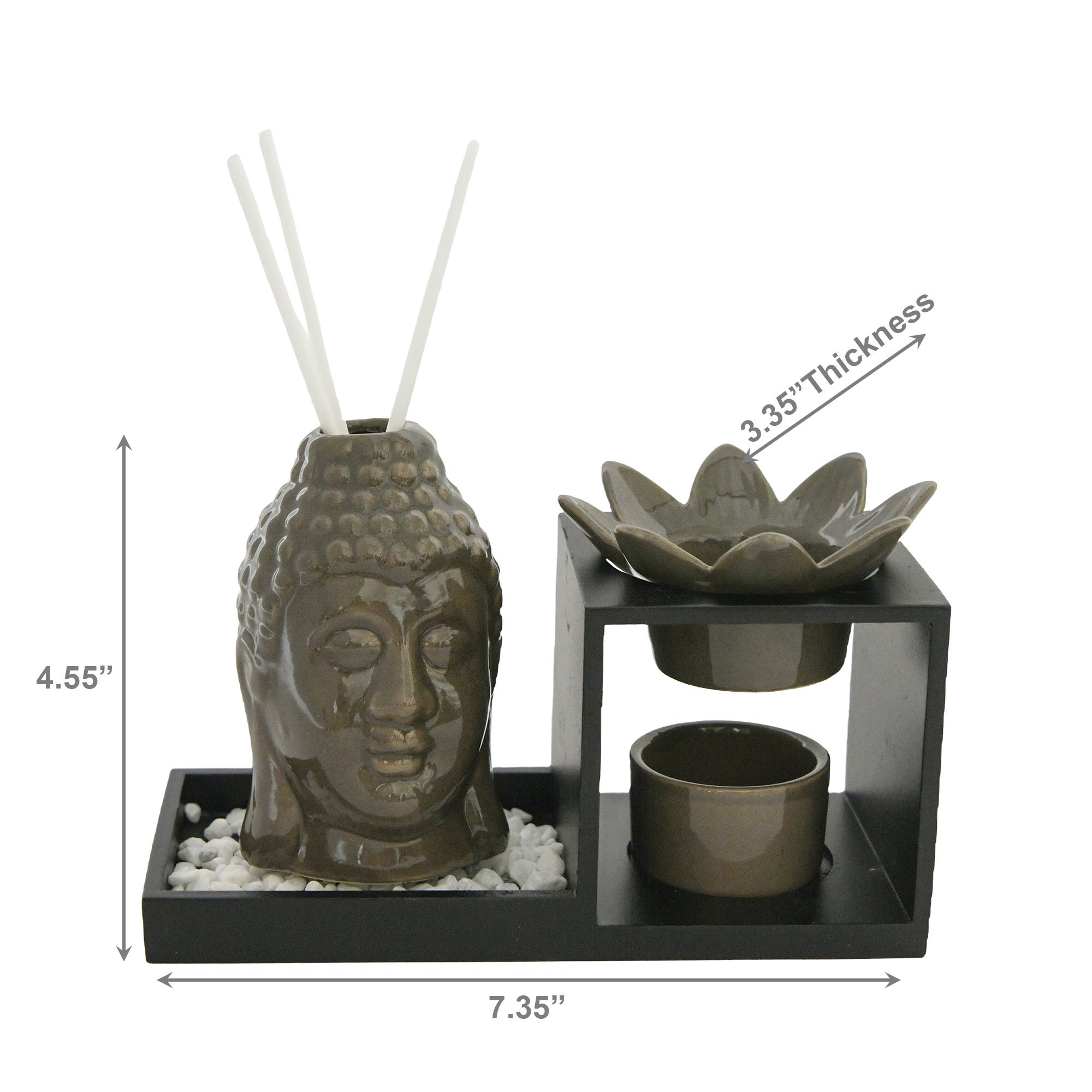 Ceramic Buddha Head Oil Burner & Diffuser Set – Olive Green