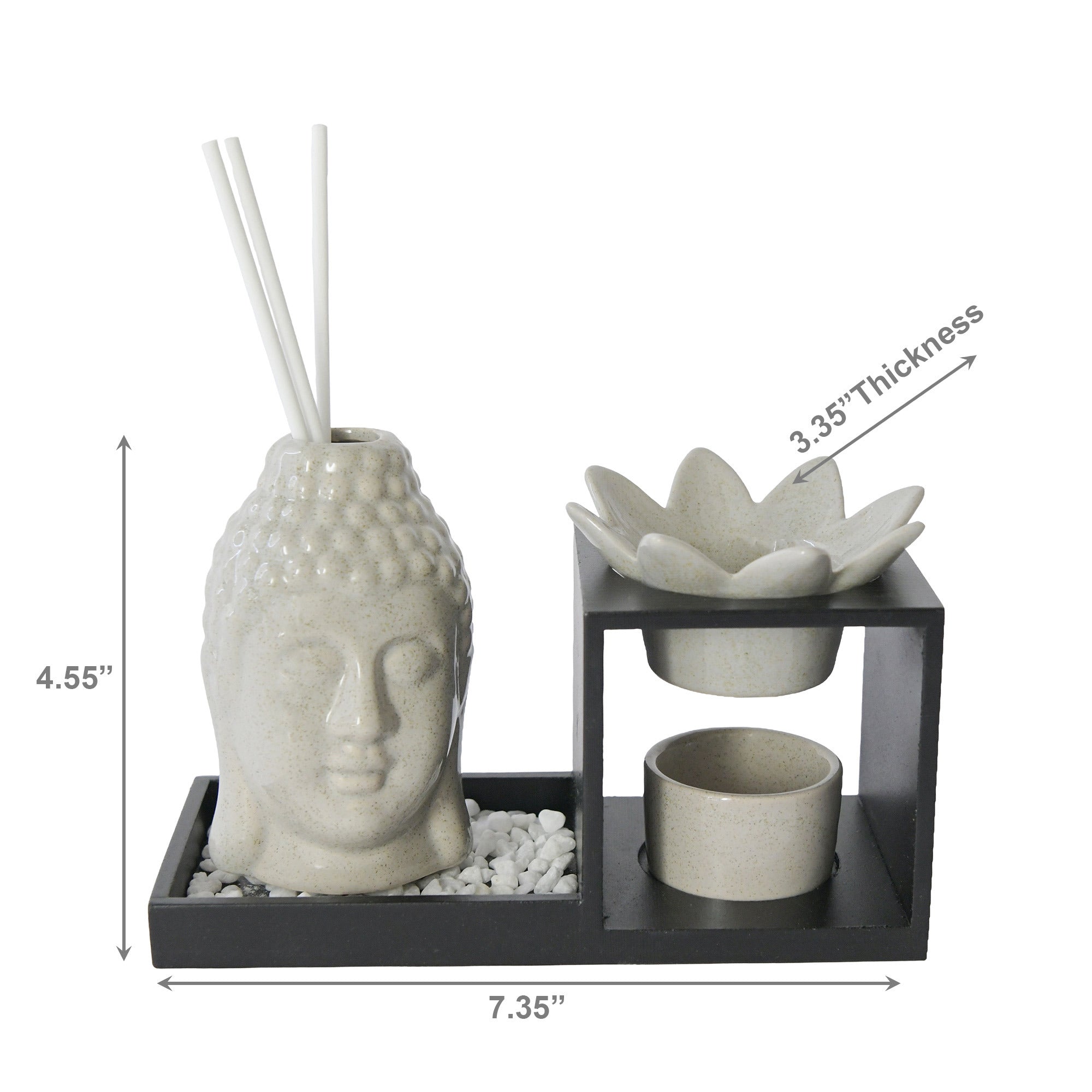 Ceramic Buddha Head Oil Burner & Diffuser Set – Matte White