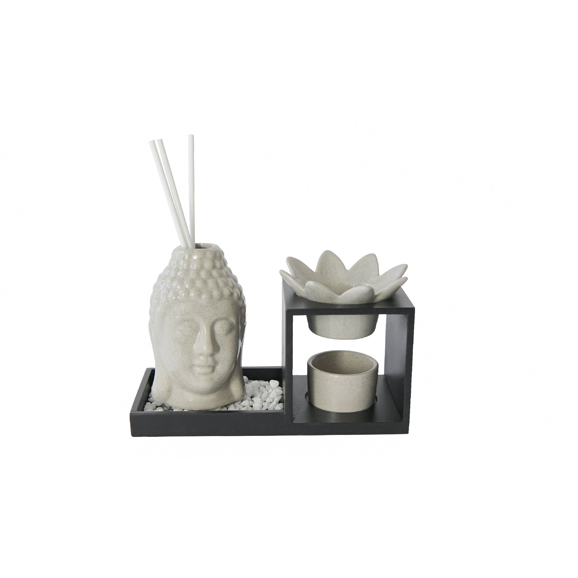 Ceramic Buddha Head Oil Burner & Diffuser Set – Matte White