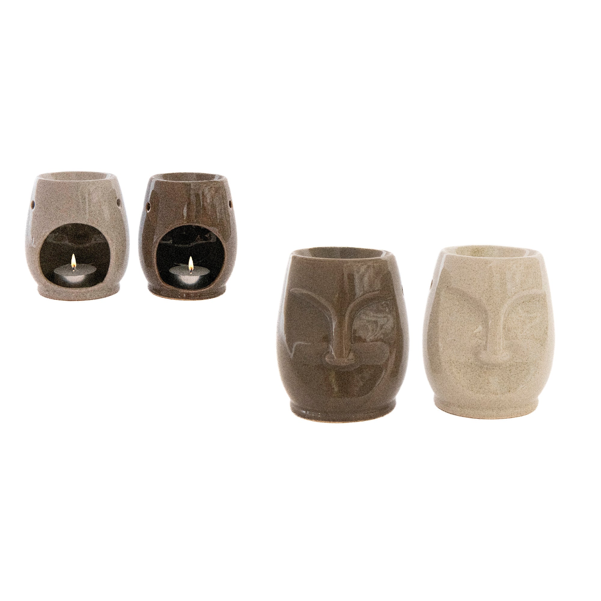 Ceramic Face Design Oil Burner – Artistic Aromatherapy Accent - Set of 2