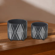 Ceramic Round Planters Black Diamond Set Of 2, Indoor Plant Pot, Modern Home Decor