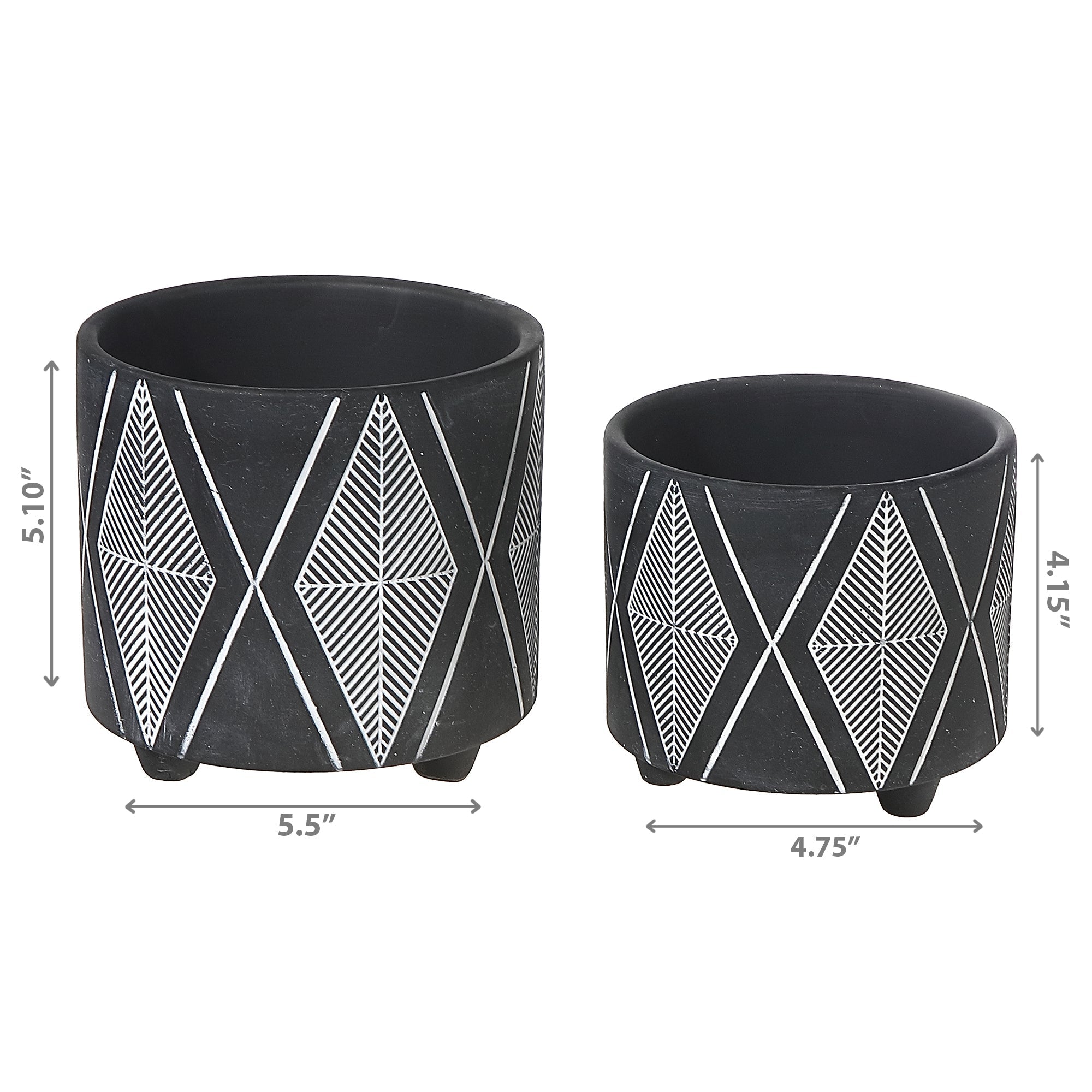 Ceramic Round Planters Black Diamond Set Of 2, Indoor Plant Pot, Modern Home Decor