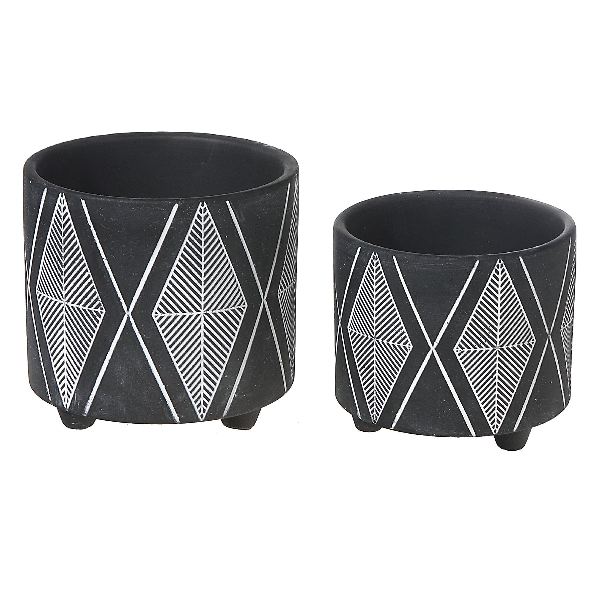 Ceramic Round Planters Black Diamond Set Of 2, Indoor Plant Pot, Modern Home Decor