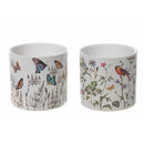 Ceramic Round Planters Garden Floral - Set of 2