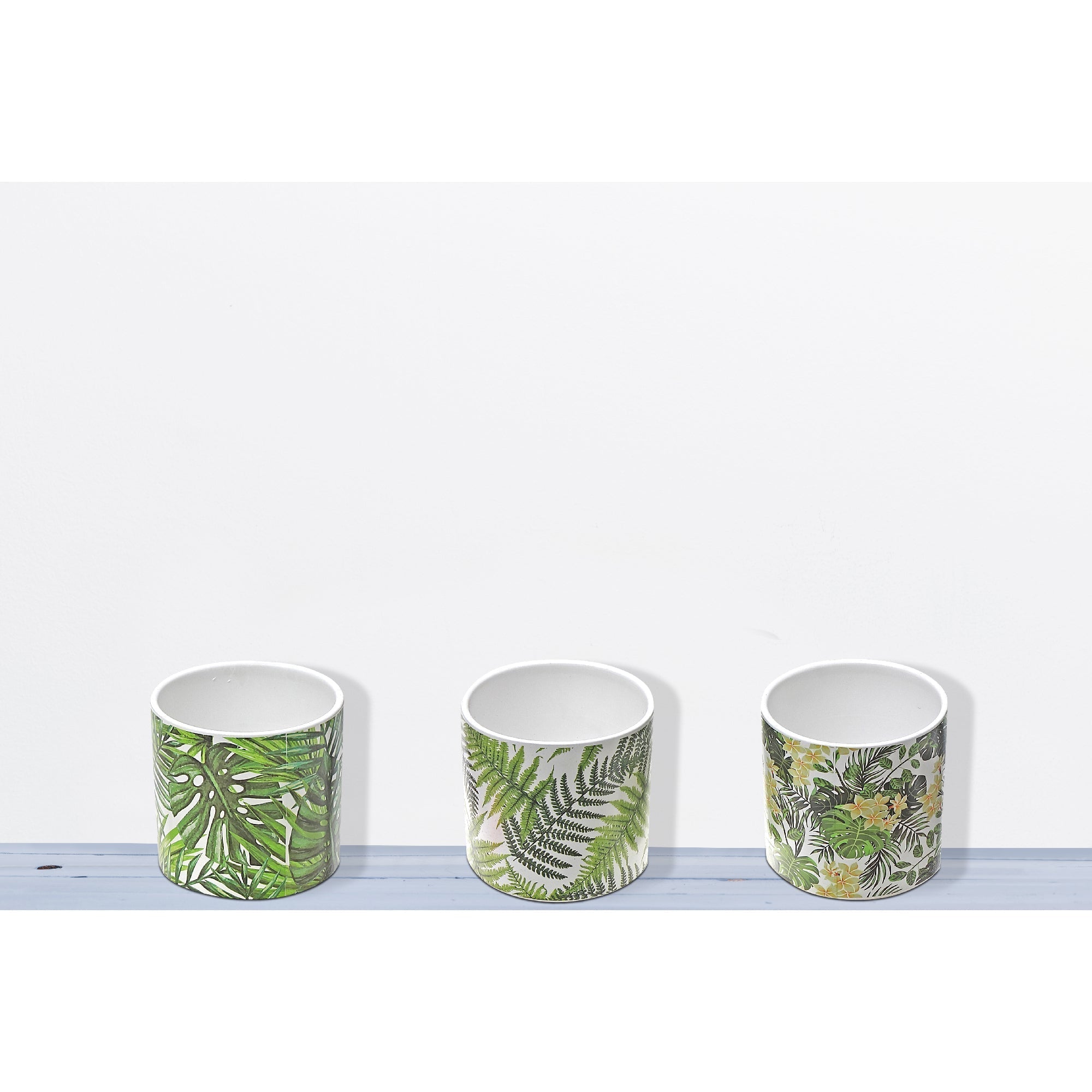 Ceramic Round Planters Leaf Set Of 3, Indoor Plant Decor