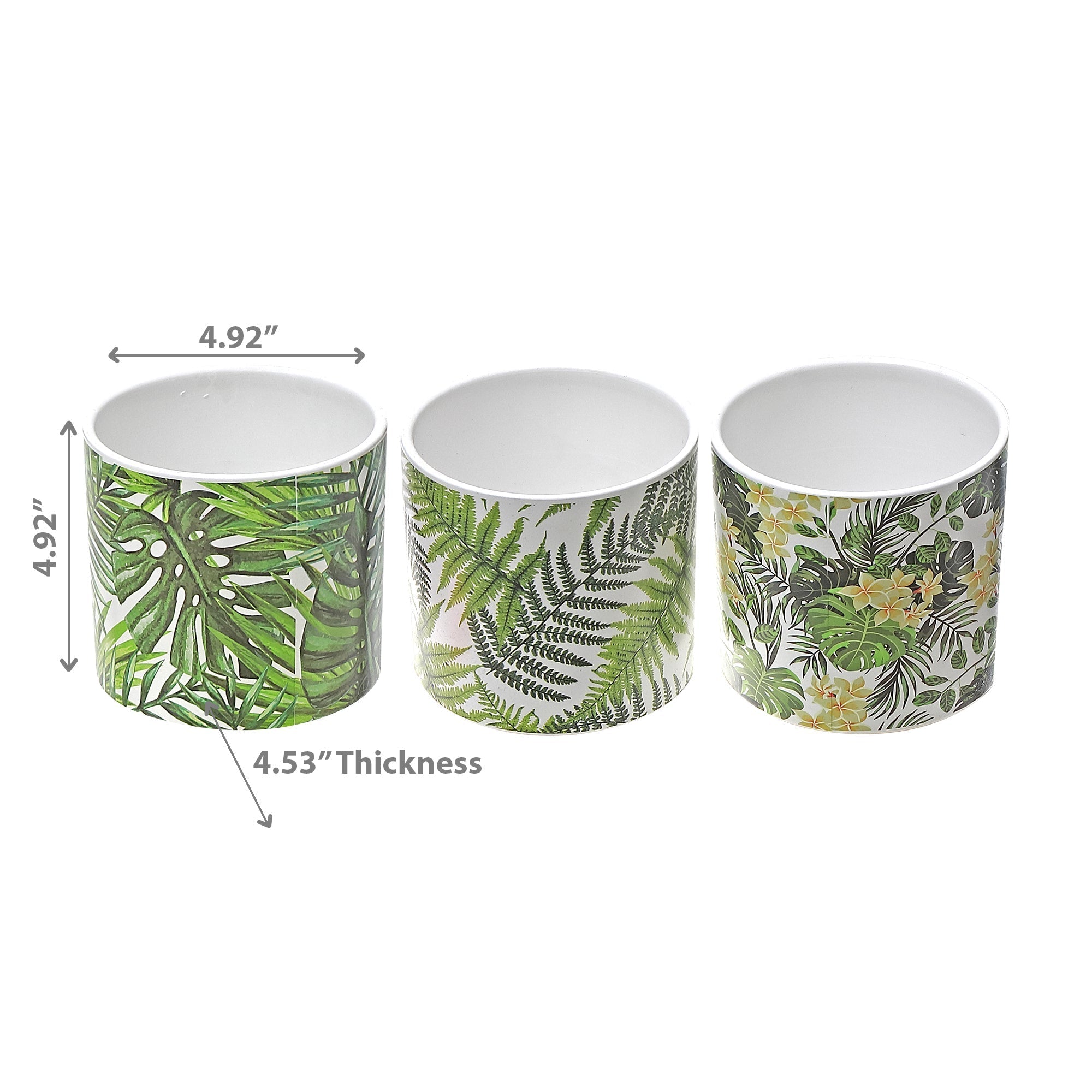 Ceramic Round Planters Leaf Set Of 3, Indoor Plant Decor