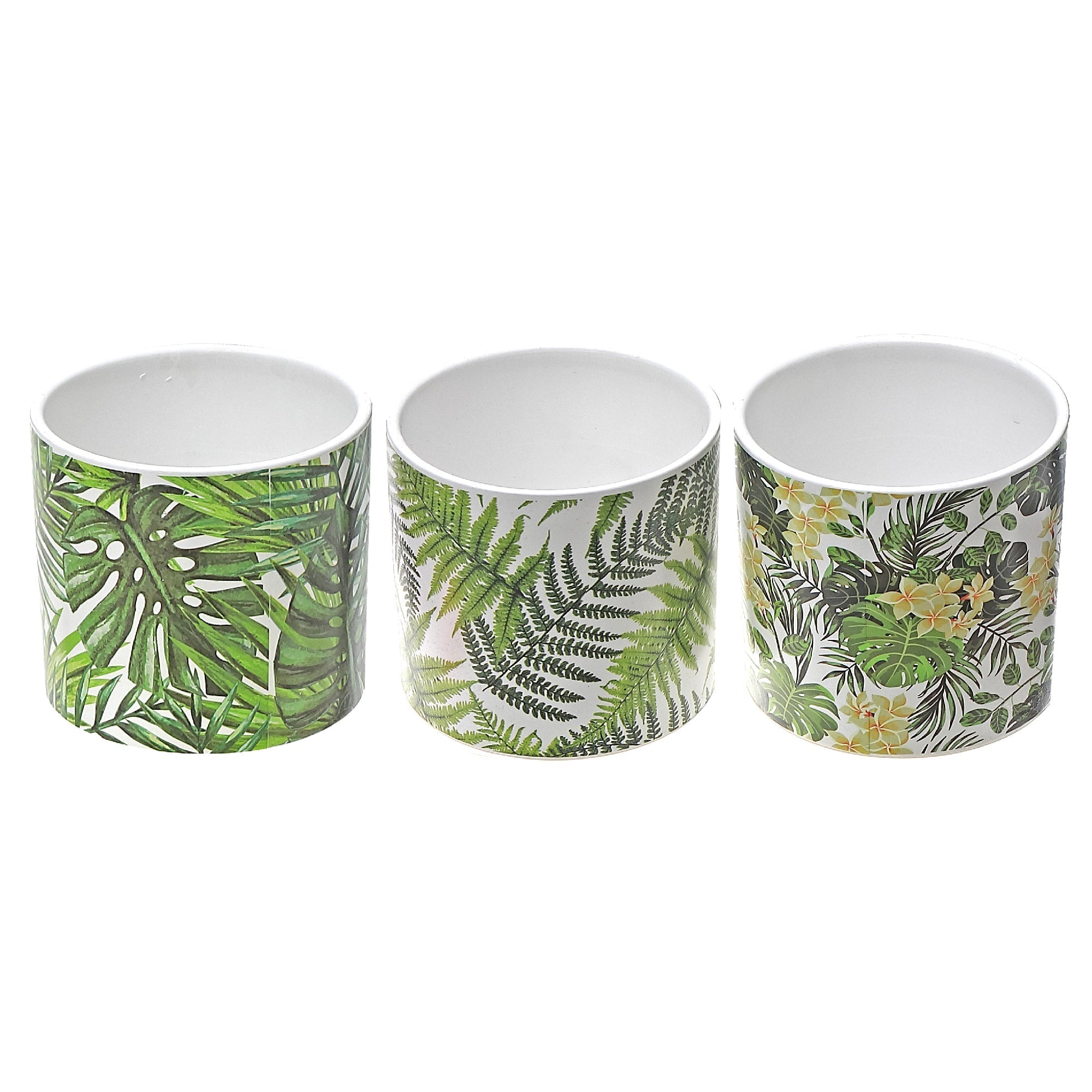 Ceramic Round Planters Leaf Set Of 3, Indoor Plant Decor