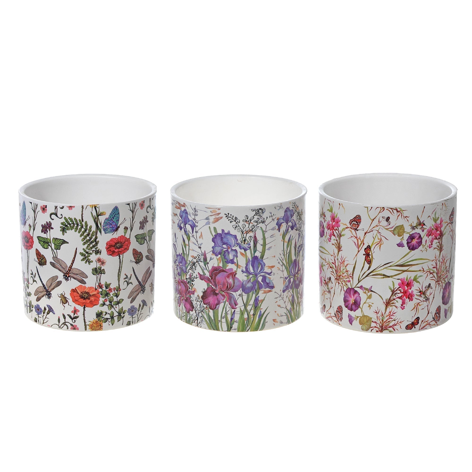 Ceramic Round Planters Butterfly Garden Set Of 3, Indoor Plant Home Decor