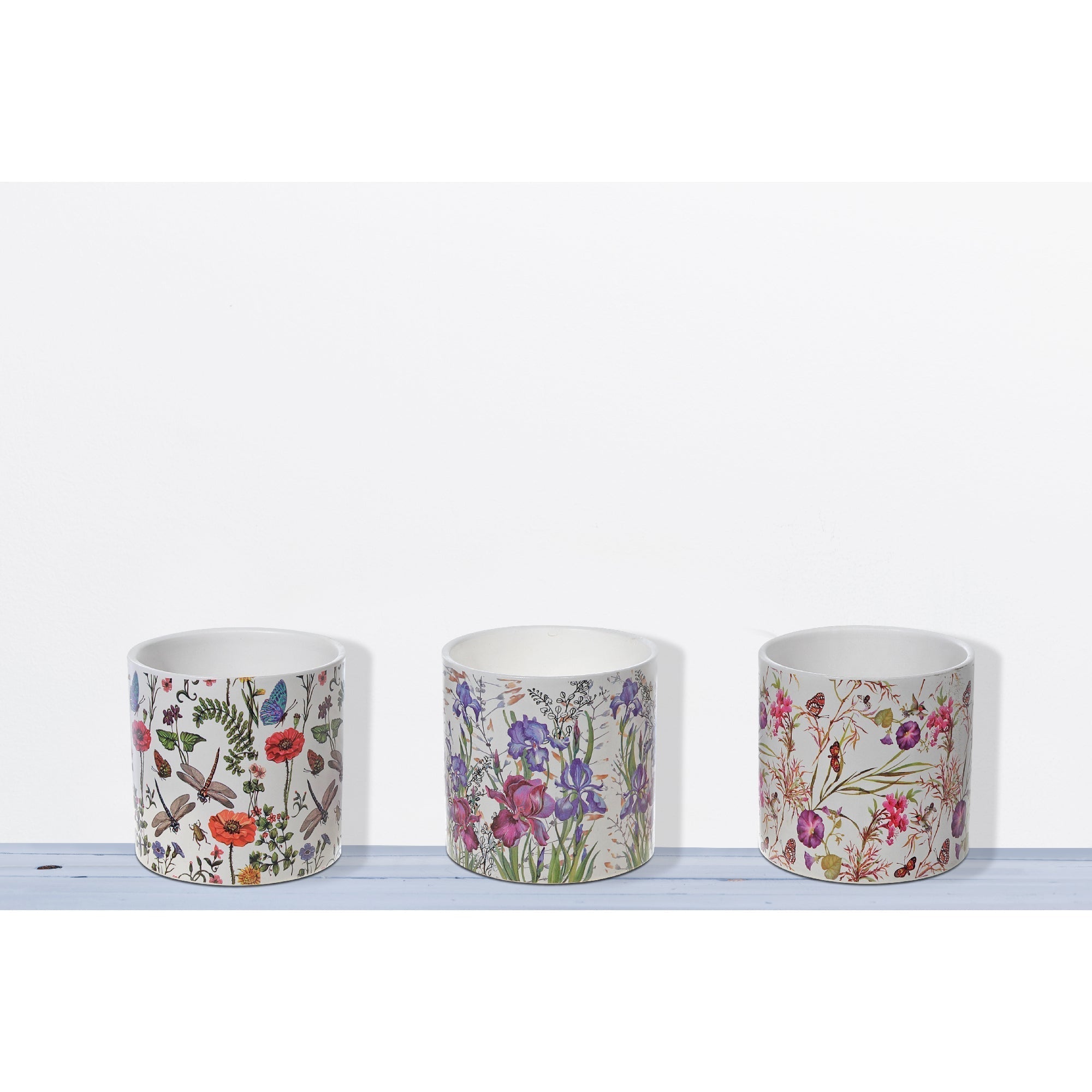 Ceramic Round Planters Butterfly Garden Set Of 3, Indoor Plant Home Decor