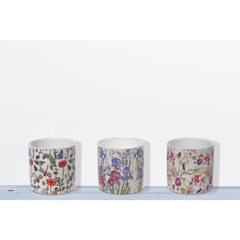 Ceramic Round Planters Butterfly Garden - Set of 3