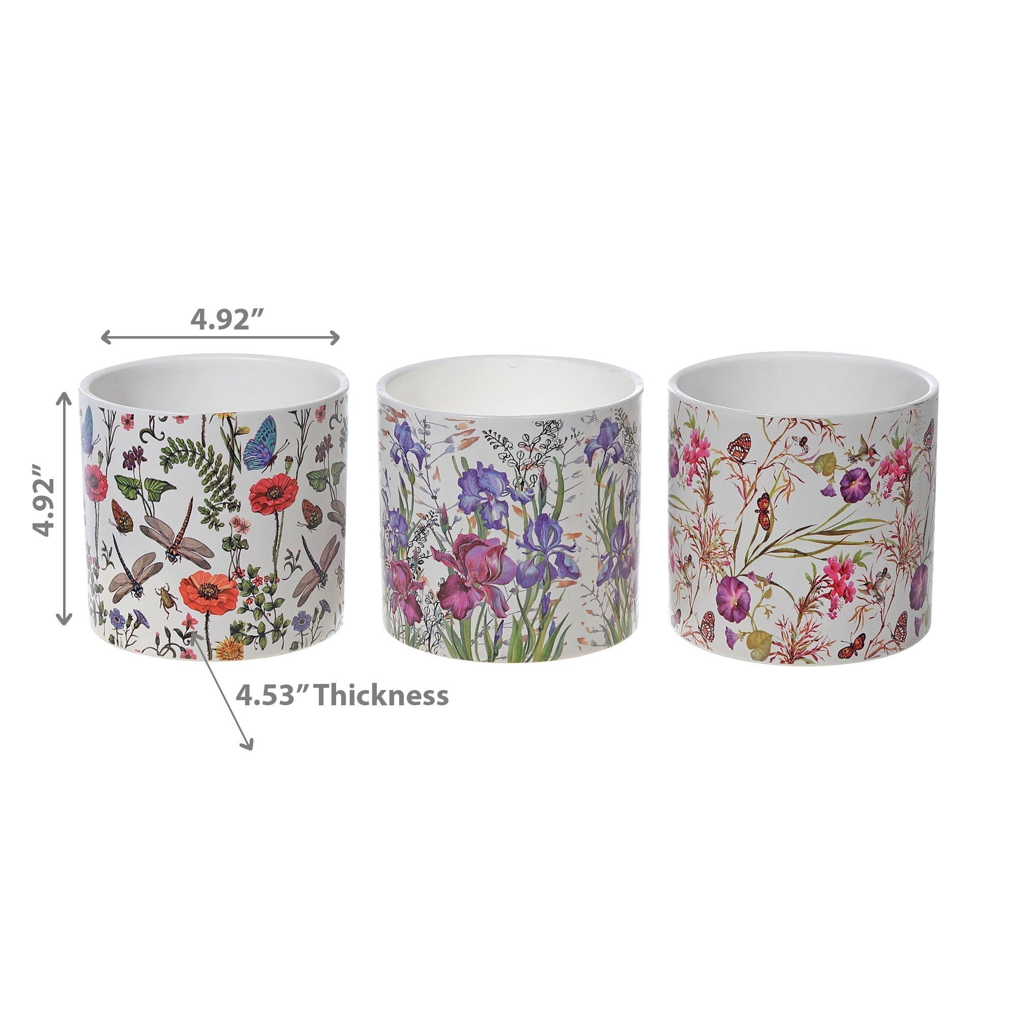 Ceramic Round Planters Butterfly Garden Set Of 3, Indoor Plant Home Decor