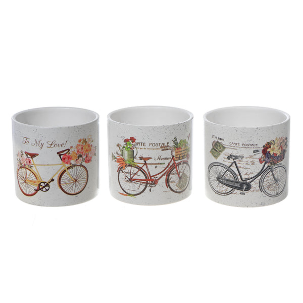 Ceramic Round Planters Bicycles - Set of 3