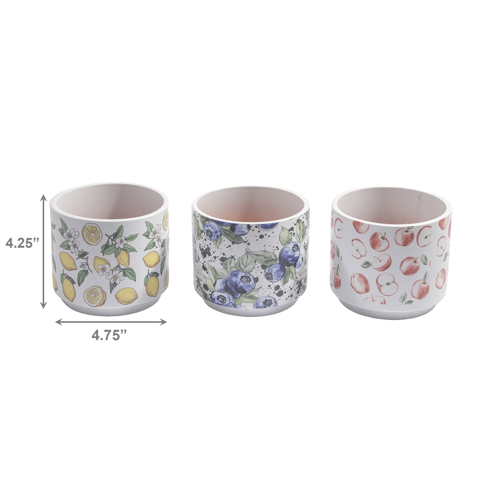 Terracotta Round Fruit-Pattern Planters - Set of 3