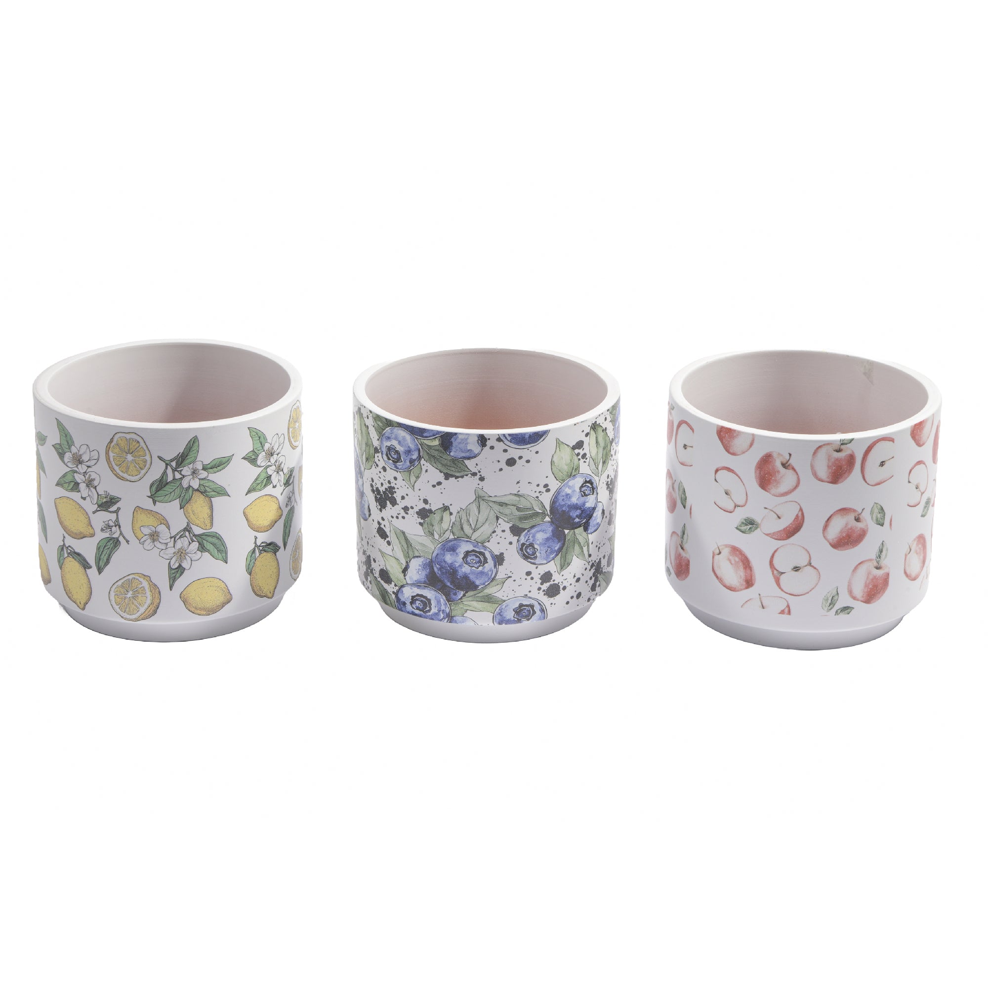 Terracotta Round Fruit-Pattern Planters - Set of 3