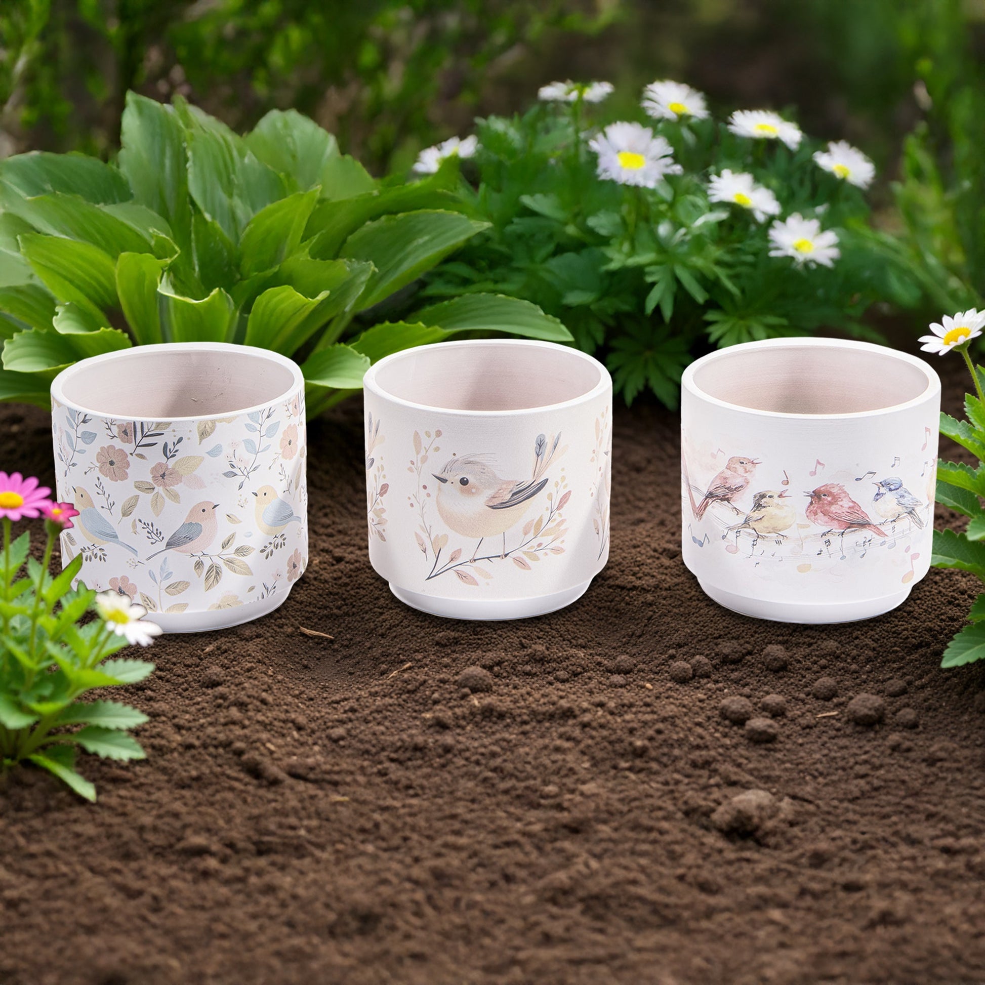 Terracotta Chirping Birds Decorative Planters – Set of 6 - Set of 3