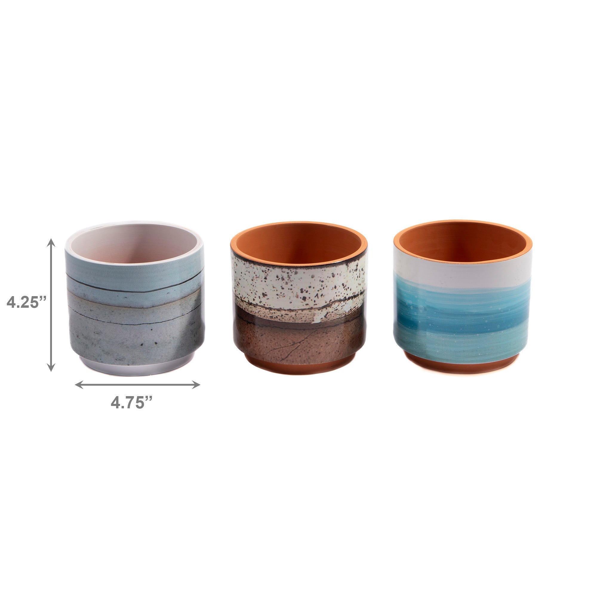 Glazed Terracotta Round Planters – Set of 6 Display - Set of 3