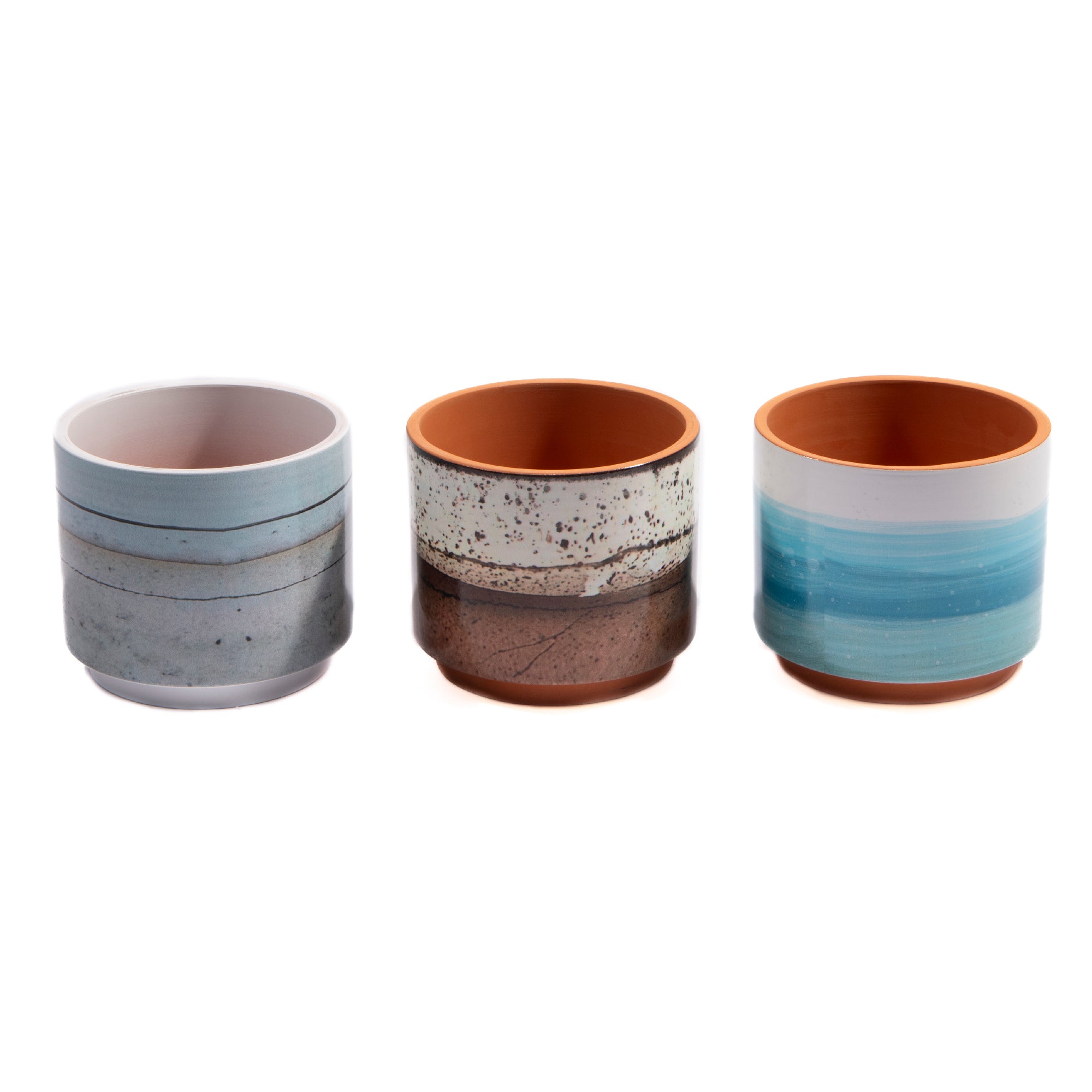 Glazed Terracotta Round Planters – Set of 6 Display - Set of 3