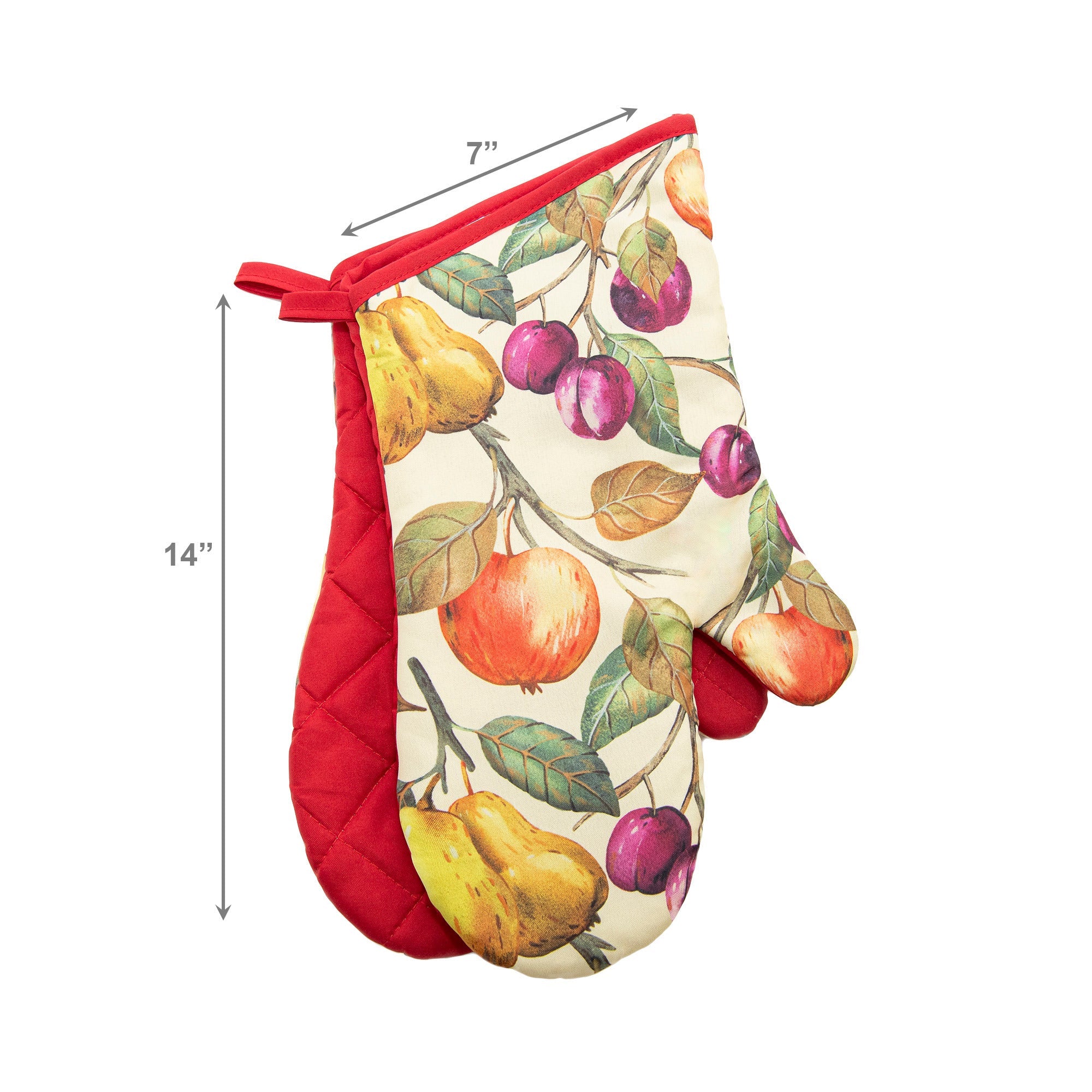 Apple & Pear Print Quilted Oven Mitts – Set of 2 - Set of 2